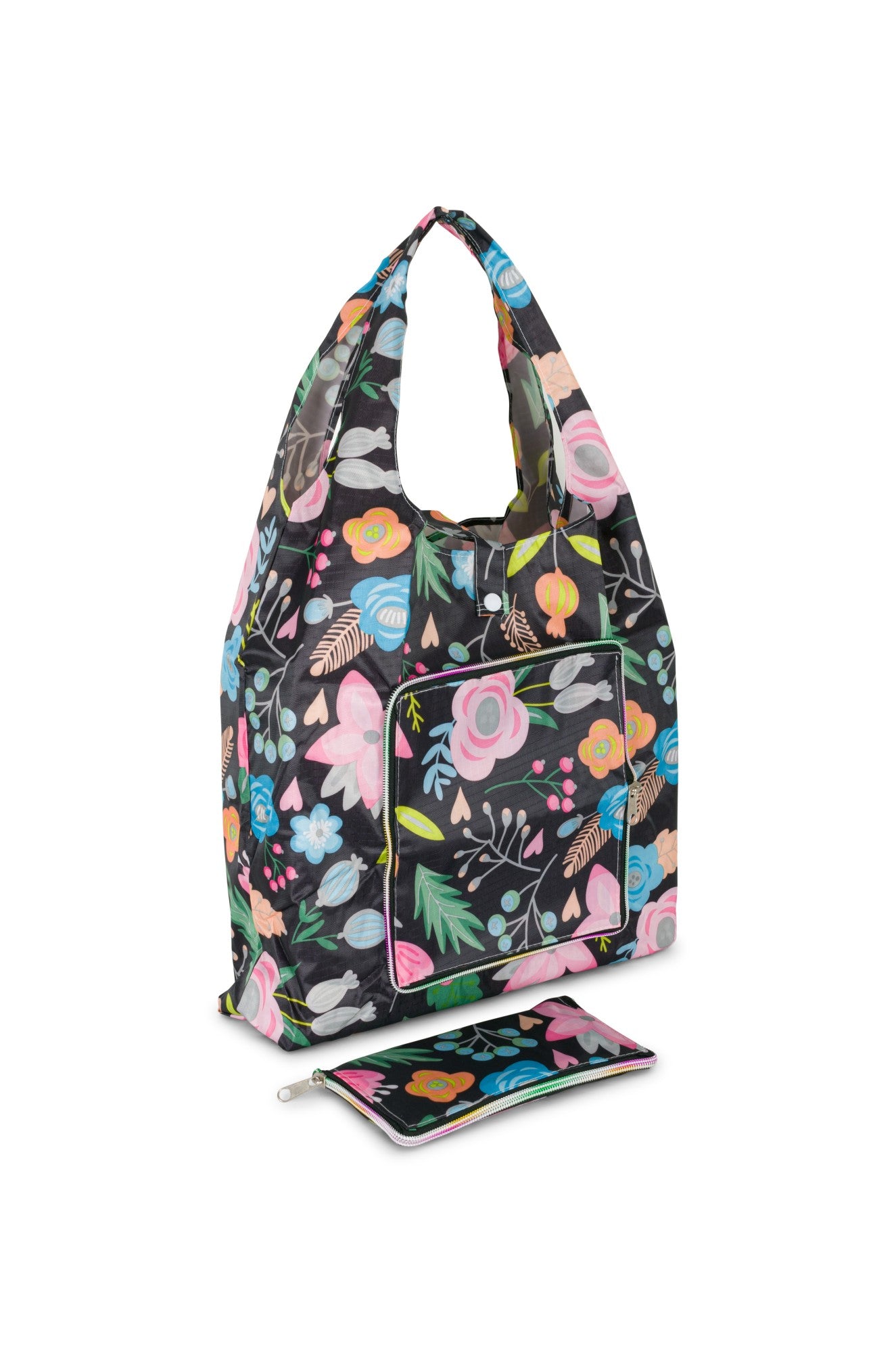Foldable Shopping Bag - Reusable & Eco-Friendly Grocery Tote with Pink Blue Floral Design (Model 0999A1) | Perfect for Grocery Shopping, Beach Trips & Farmers Markets