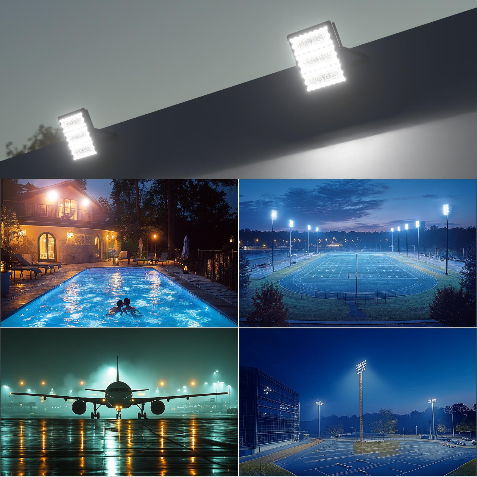 Philips 350W LED Outdoor Flood Lights - 360° Stadium Lighting (4-Pack) | 52,500 Lumens (1400W Equivalent) | IP65 Waterproof & Adjustable U-Bracket | Perfect for Parking Lots, Backyards, Sports Fields & Security Lighting