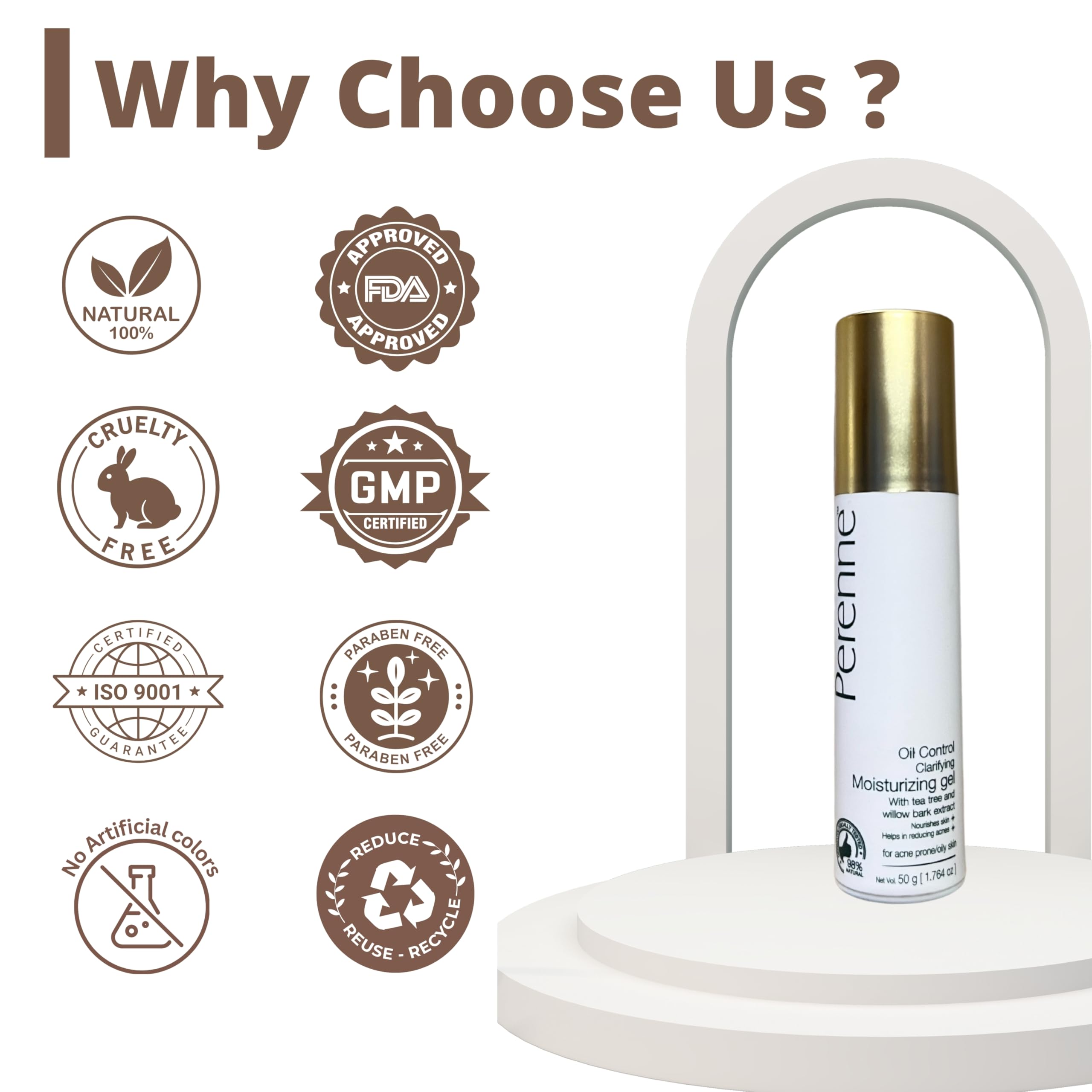 Perenne Oil Control Clarifying Moisturizing Face Gel with Willow Bark Extract & Vetiver Root for Men & Women (50g) - Acne Prevention, Hydration & Flawless Skin - Perfect for Oily & Combination Skin Daily Care