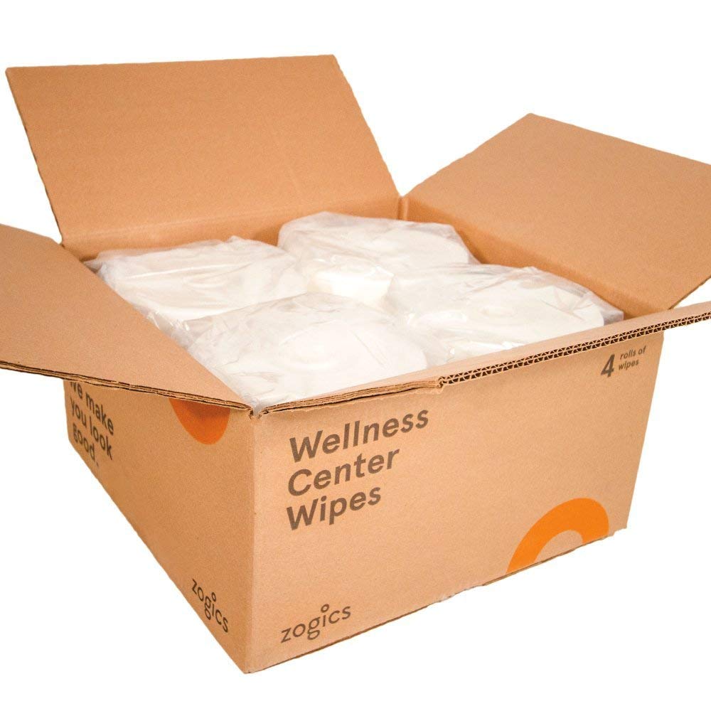 Zogics Wellness Center Cleaning Wipes - 4600 Count Disinfecting Gym Wipes for Equipment & Surfaces | Pre-Saturated, Durable & Safe Wet Wipes (4 Rolls x 1150) | Perfect for Fitness Centers, Yoga Studios & Home Gym Cleaning