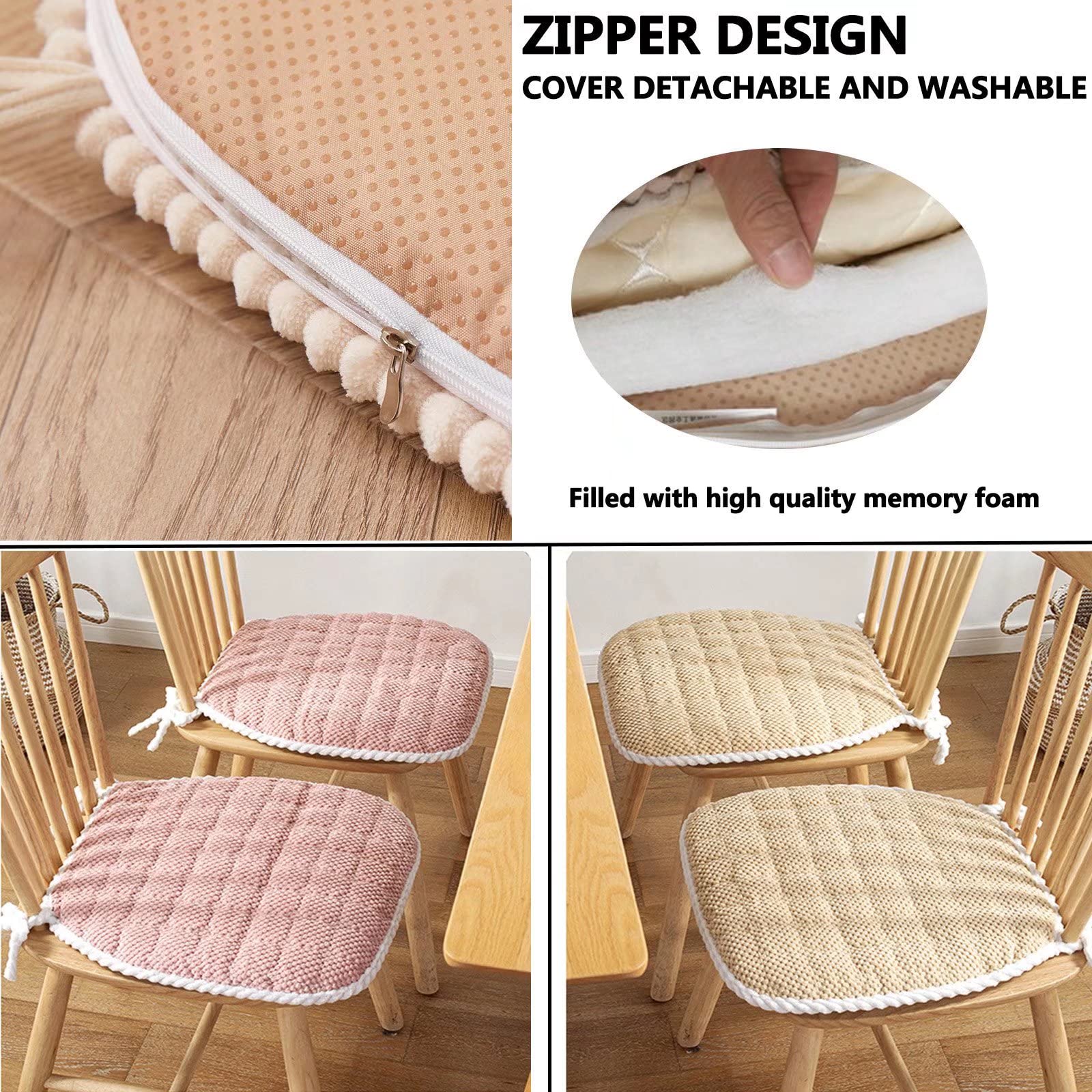 YSCO 6-Piece U-Shaped Kitchen Chair Cushions Set - Non-Slip Dining Room Chair Pads with Washable Covers & Secure Ties (Dark Grey) - Perfect for Home Dining, Kitchen, and Office Chairs