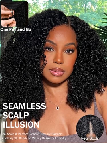 Kinky Curly V Part Wig Natural Color