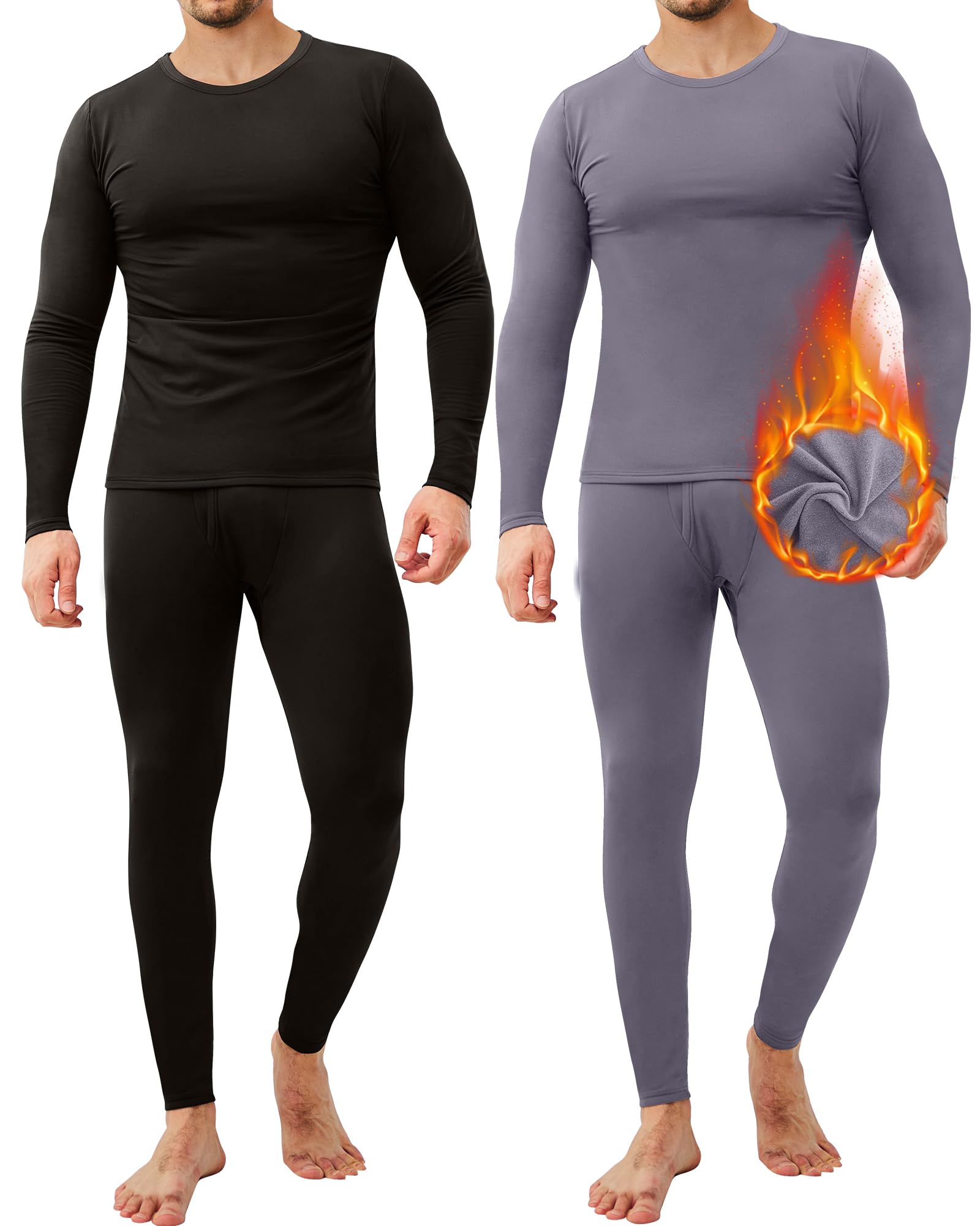 2 Pack Men's Thermal Underwear Set - Soft Fleece Lined Long Johns Base Layer for Cold Weather (XS-4XL) | Winter Workwear, Skiing & Outdoor Activities