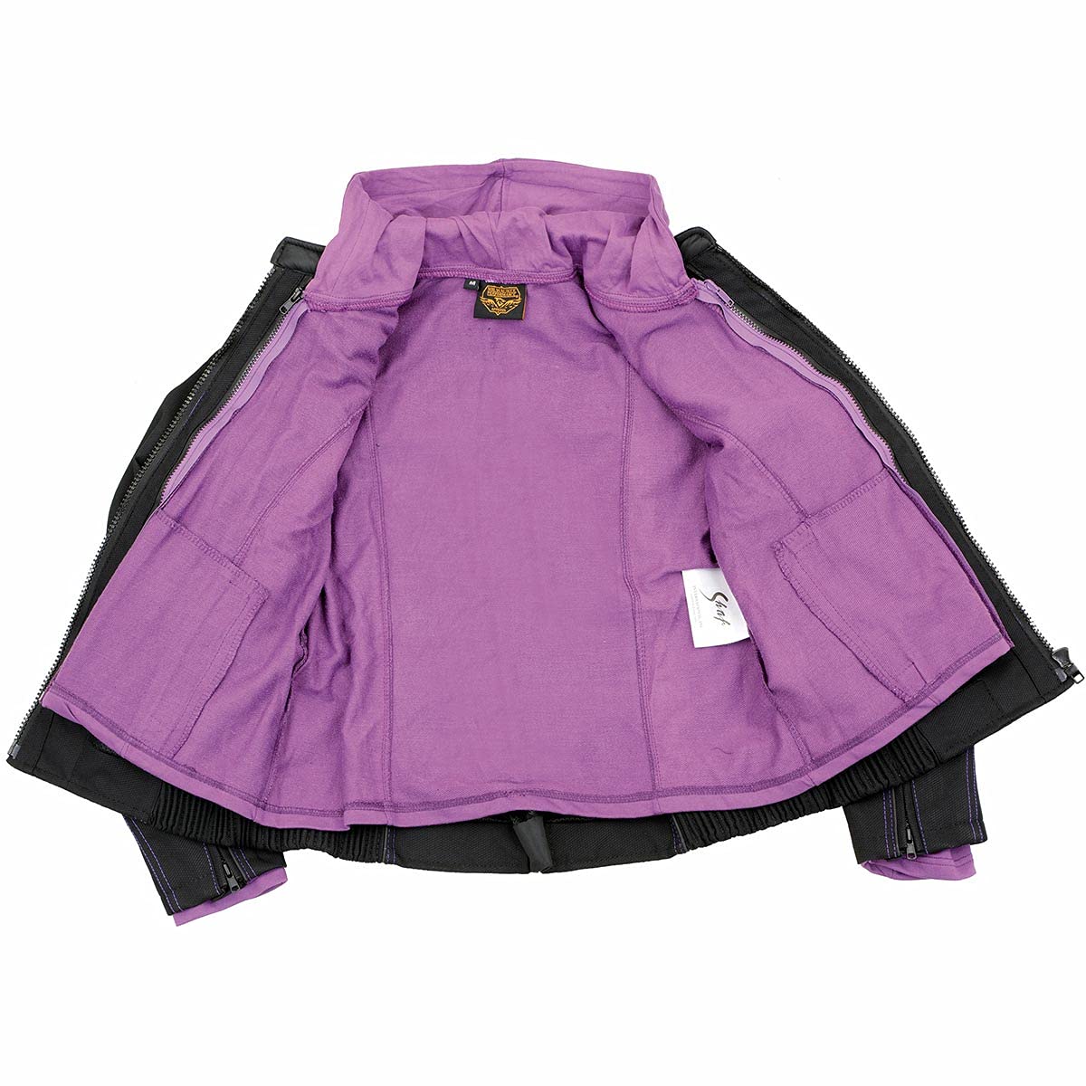 Milwaukee Leather MPL1967 Women's 3/4 Sleeve Hooded Black & Purple Motorcycle Jacket with Reflective Tribal Design - Plus Size 5XL - Perfect for Riding & Outdoor Adventures