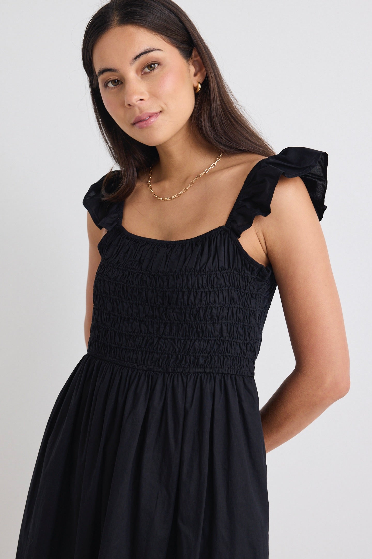 Bonbon Black Flutter Sleeve Midi Dress for Women - Elegant Party & Cocktail Dress for Evening Events, Date Night & Special Occasions