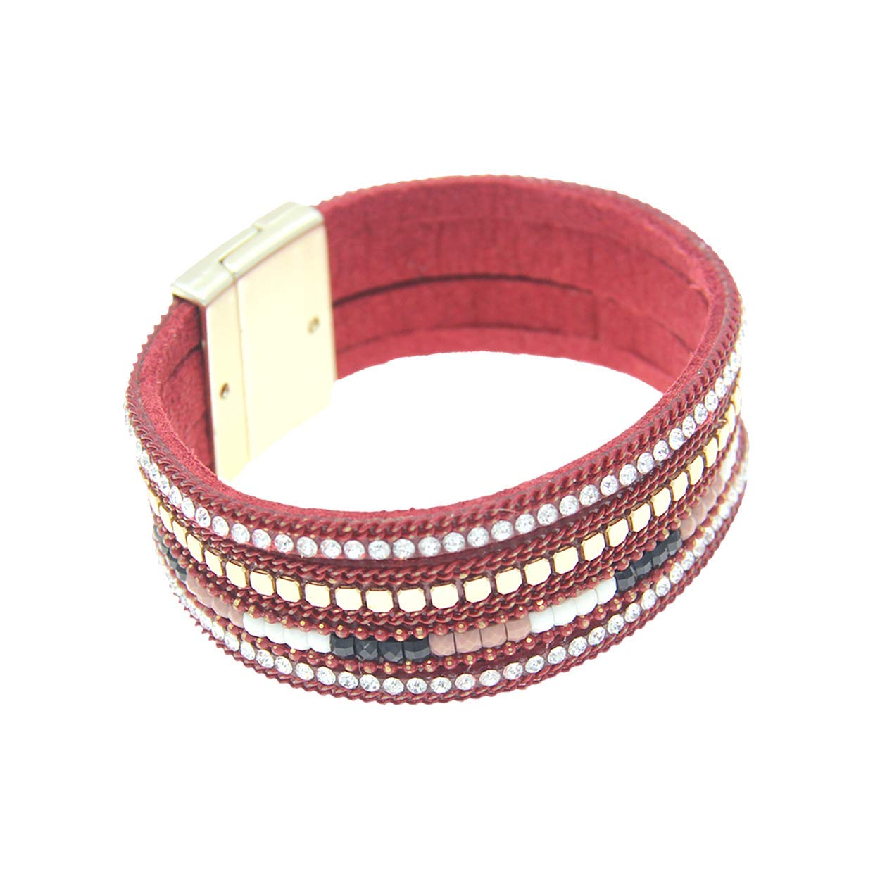 NTLX Multi-Layer Stackable Leather Wrap Cuff Bracelets for Women – Bohemian Magnetic Clasp Bangle Set – Fashion Statement Jewelry for Casual & Festival Wear