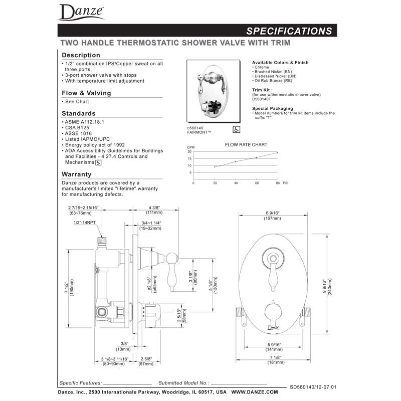 Danze Fairmont Chrome 2-Handle Thermostatic Shower Faucet with Rough-in Valve - Premium Bathroom Fixture for Modern Homes & Spa-Like Shower Experience