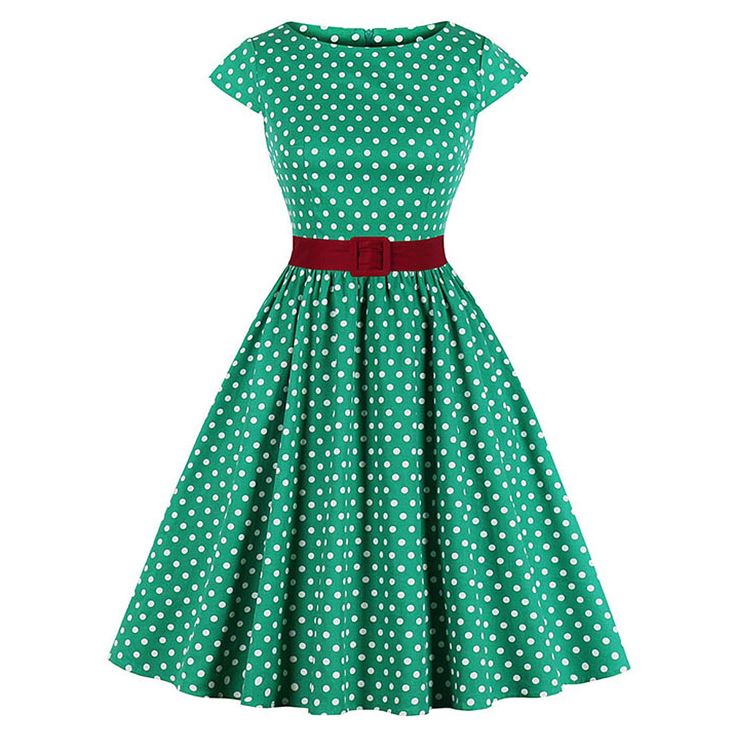 KILLREAL Women's Vintage 1950s Retro Rockabilly Cap Sleeve Prom Dress with Belt - Perfect for 50s Themed Parties, Swing Dancing & Pinup Photo Shoots