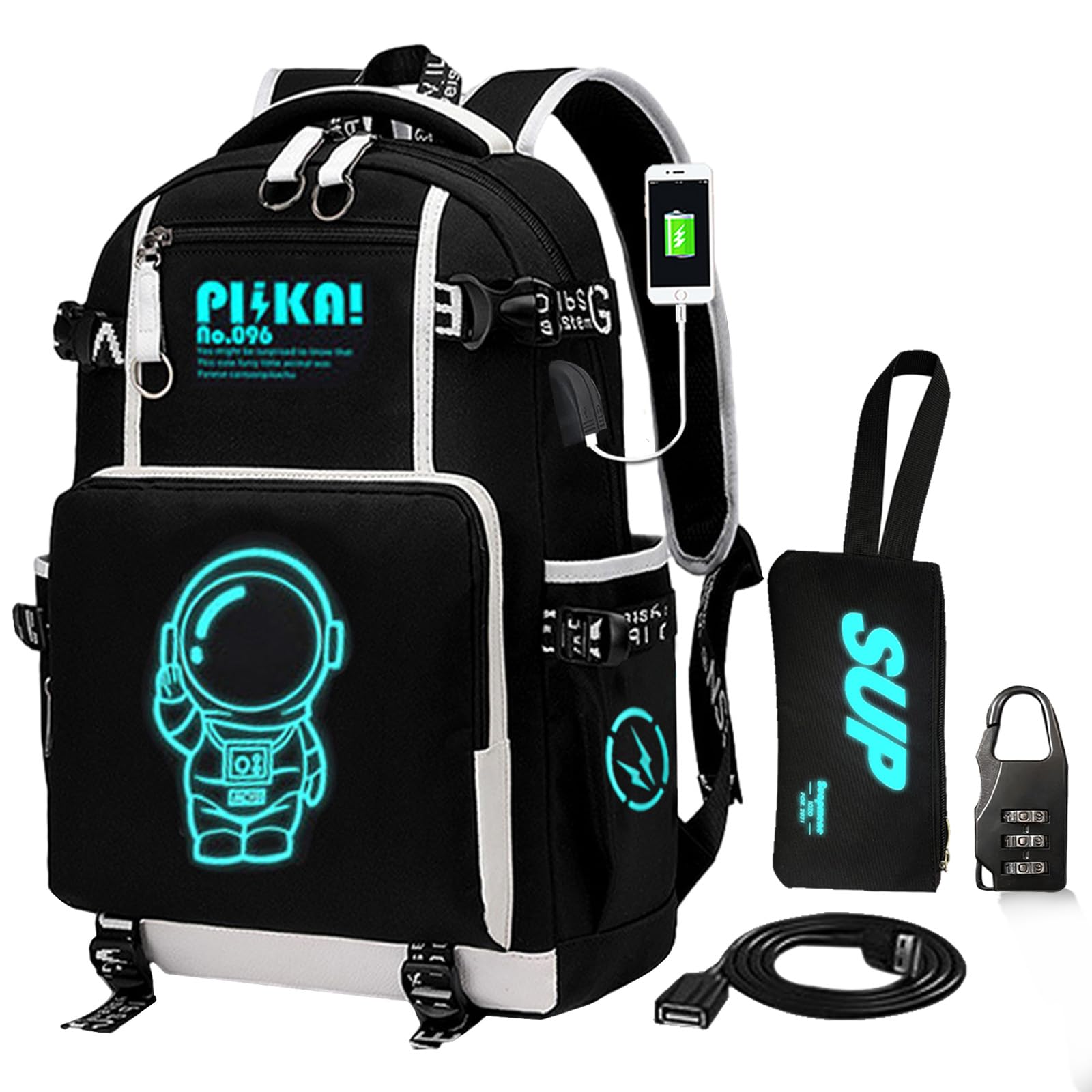 Anime Luminous Backpack with USB Port & Security Lock - 15.6 Inch Large Capacity Anti-Theft Travel Laptop Backpack for School, Work & Outdoor Adventures