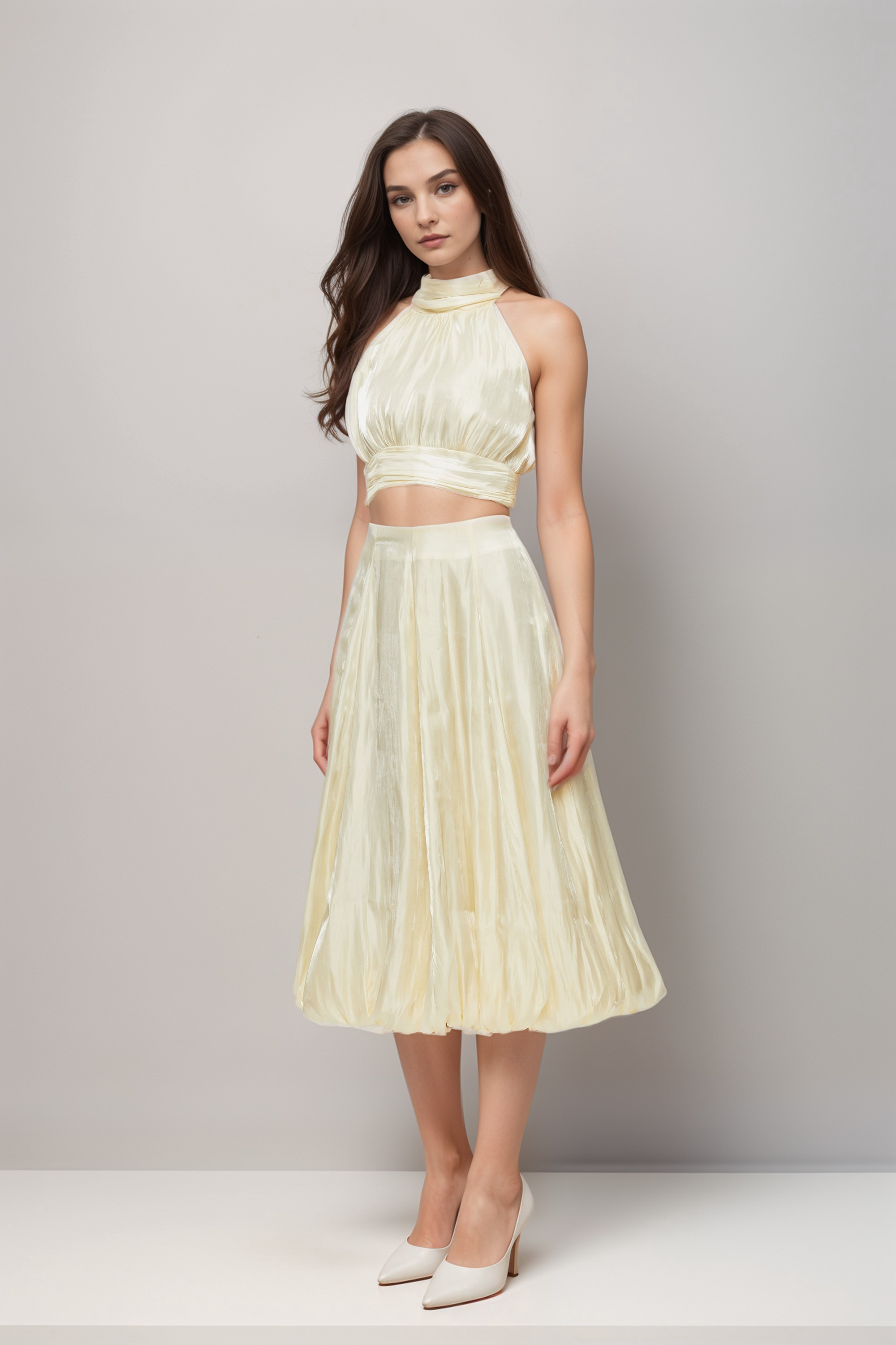 Céline White Pleated Top & Skirt Matching Set - Elegant Women's Outfit for Parties, Weddings & Special Occasions