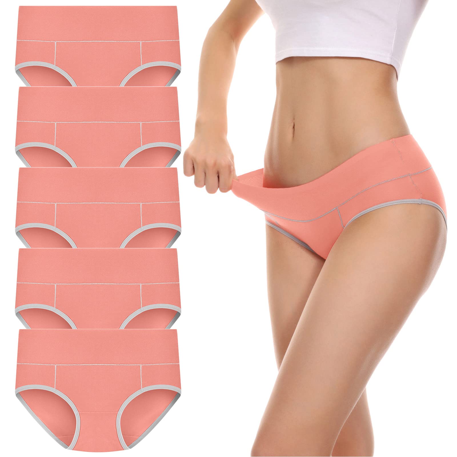 Gufesf 5 Pack Women's Cotton Underwear - High Waisted Soft Full Briefs Panties Multipack for Everyday Comfort | Perfect for Work, Yoga & Sleep