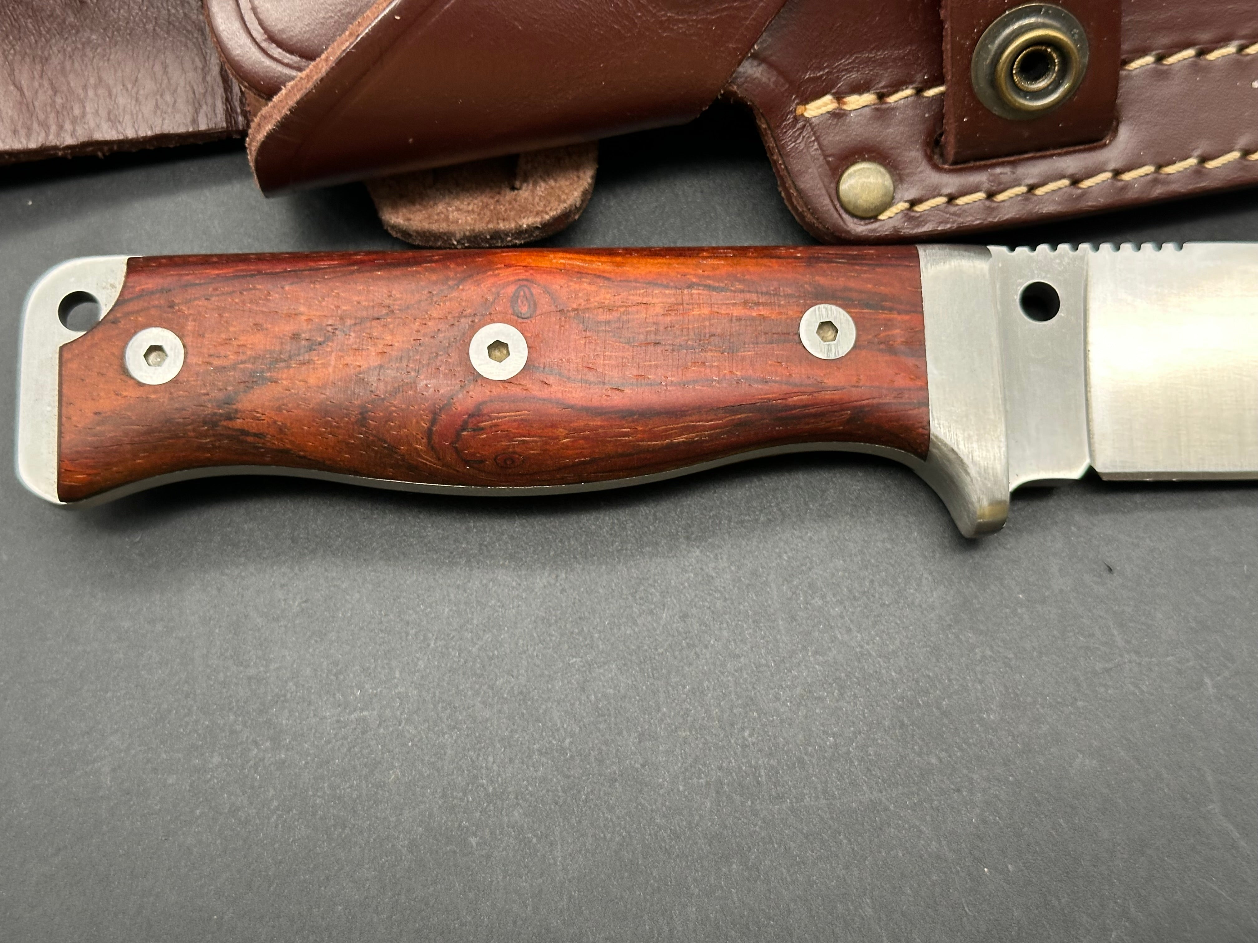 Cudeman 120K MT5 Survival Knife with Cocobolo Wood Handle - Drop Point Blade for Outdoor Camping, Hunting & Bushcraft