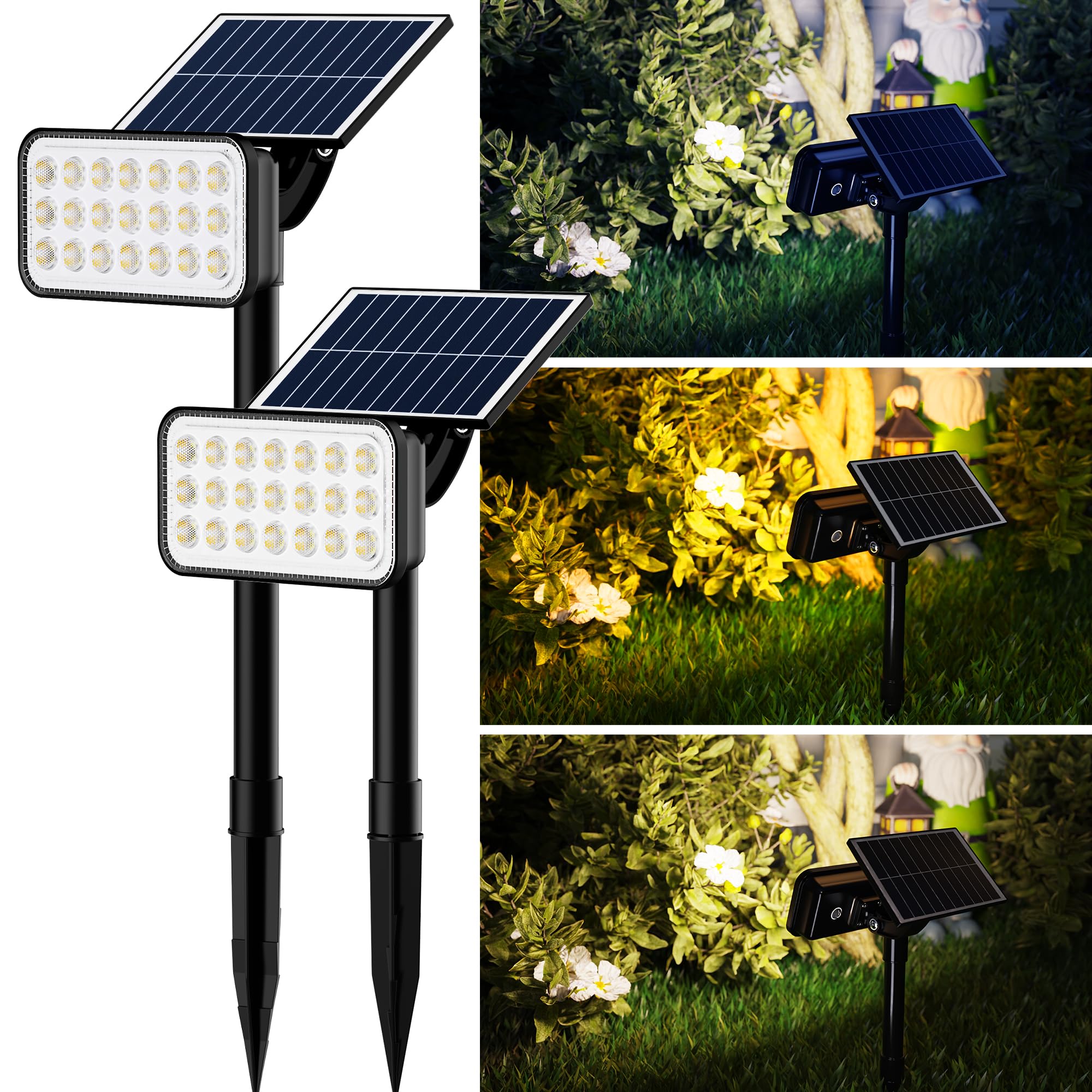 JACKYLED Solar Spot Lights Outdoor, 84 LED Solar Powered Landscape Lights with 5 Lighting Modes & Auto On/Off, IP65 Waterproof Garden Spotlights for Yard, Pathway, Driveway - Perfect for Patio, Lawn, Flower Beds & Outdoor Decor (2 Pack)