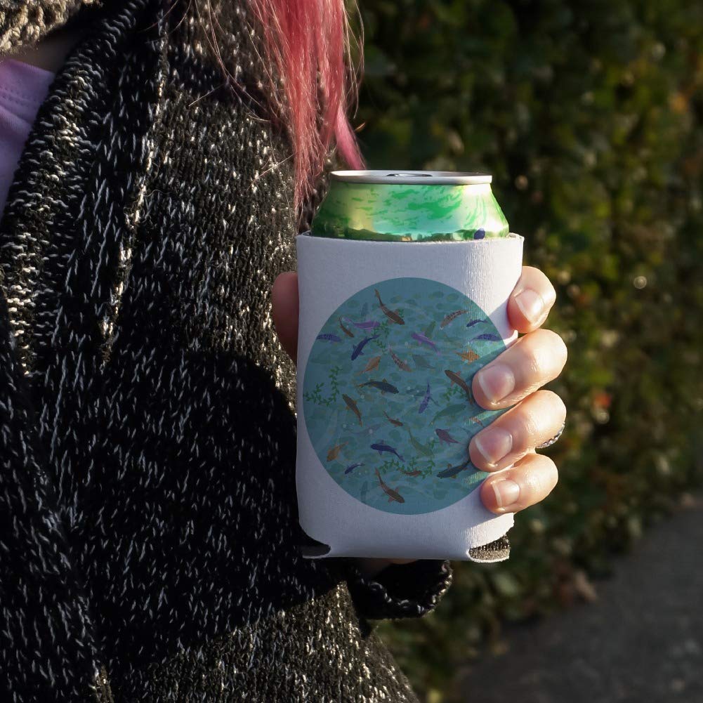 Fish Swimming in River Pattern Insulated Can Cooler - Collapsible Drink Sleeve & Beverage Holder for Camping, Picnics, and Outdoor Adventures