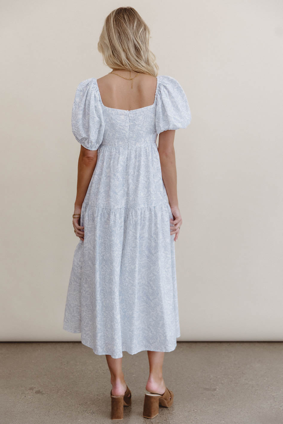 Kelsie Floral Midi Dress in Blue - Elegant Summer Dress for Women, Perfect for Weddings, Parties & Beach Vacations