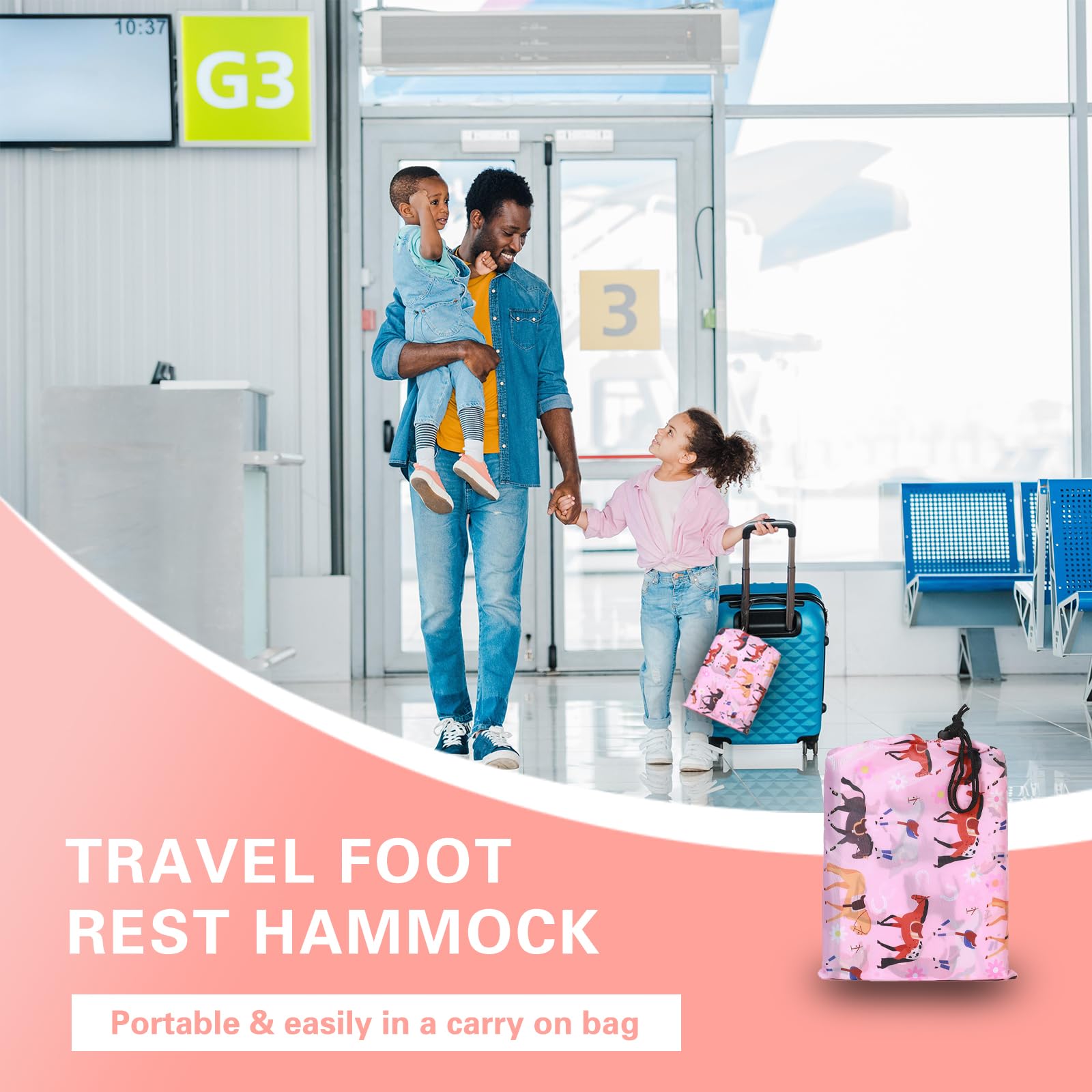 Portable Toddler Airplane Bed - Kids Travel Essentials, No Installation Required Airplane Seat Extender with Waterproof & Tearproof Material (Pink) - Perfect for Long Flights, Road Trips & Nap Time - Includes Storage Bag