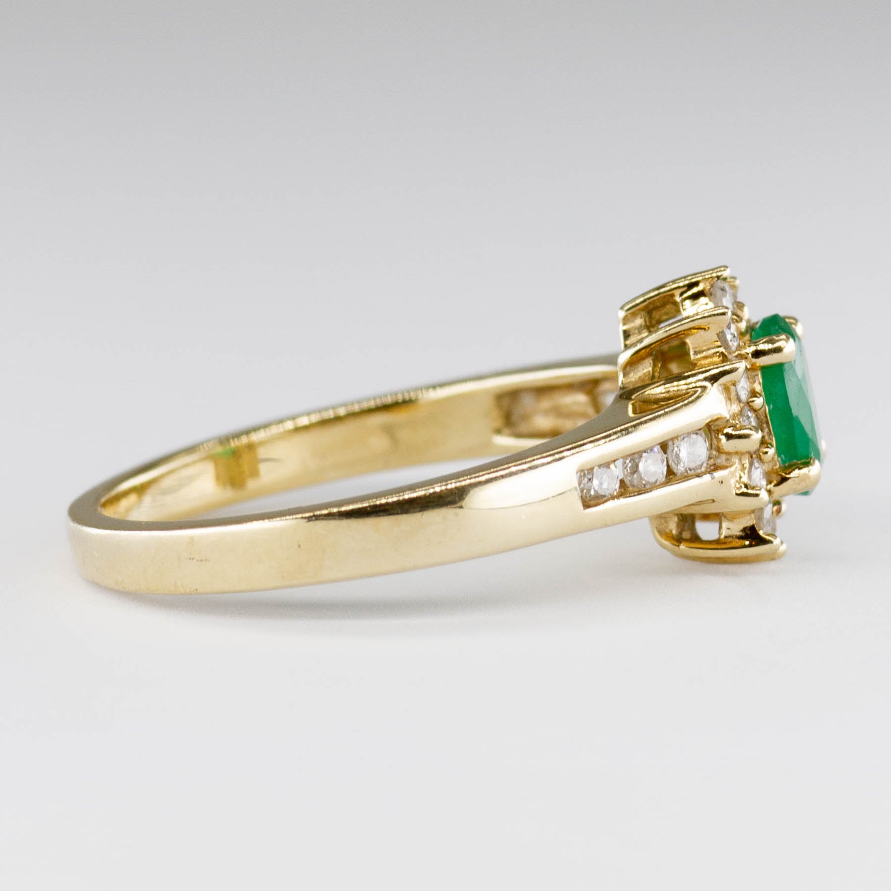 Emerald & Diamond Halo 10k Gold Ring | 0.35ctw Gemstone, 0.25ct Diamond | Size 7.5 | Elegant Wedding, Engagement, Anniversary Jewelry Gift for Women