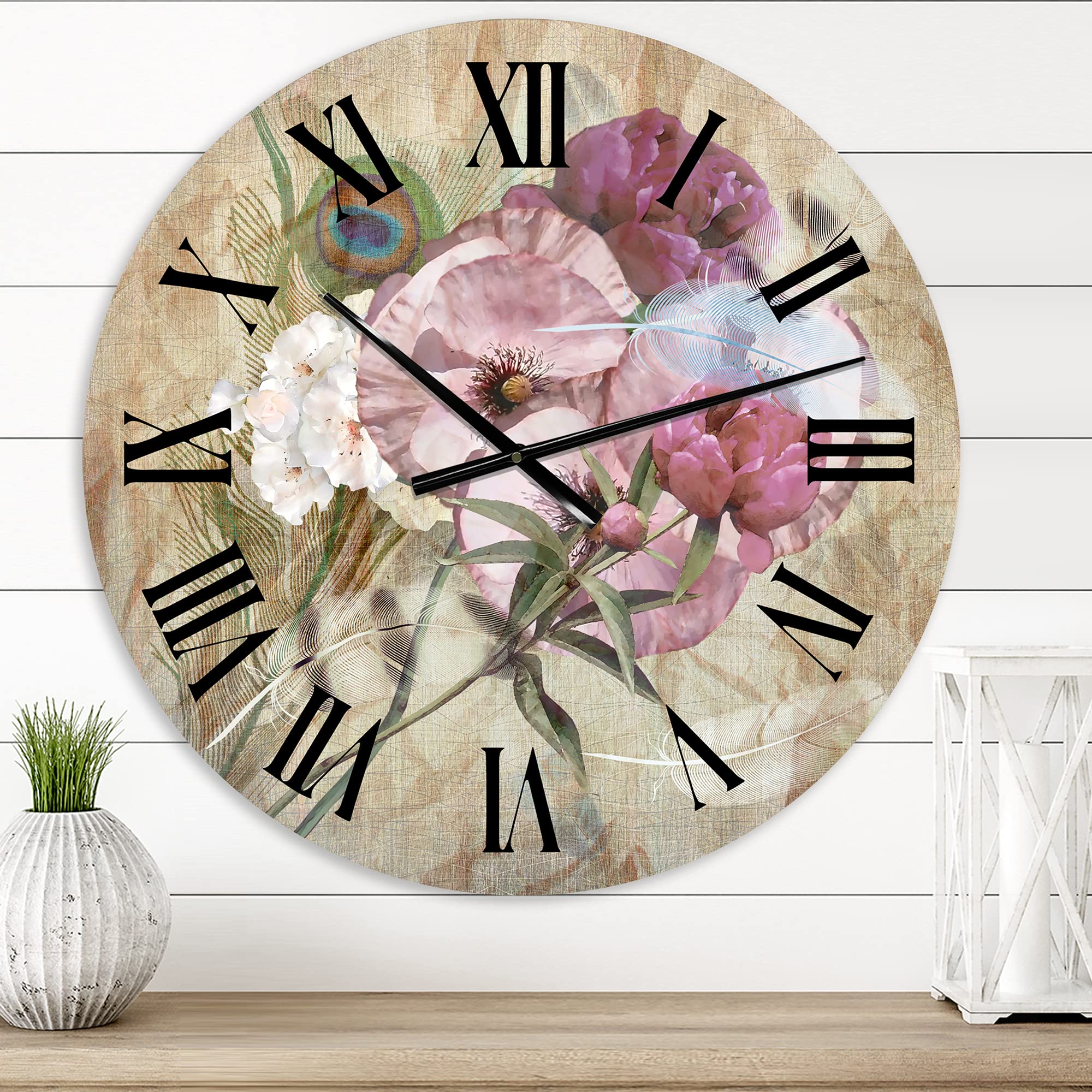 DesignQ Traditional Wall Clock - Iris Bouquet Floral Design, Large Decorative Clock for Living Room, Bedroom & Office | Perfect Home Décor Gift