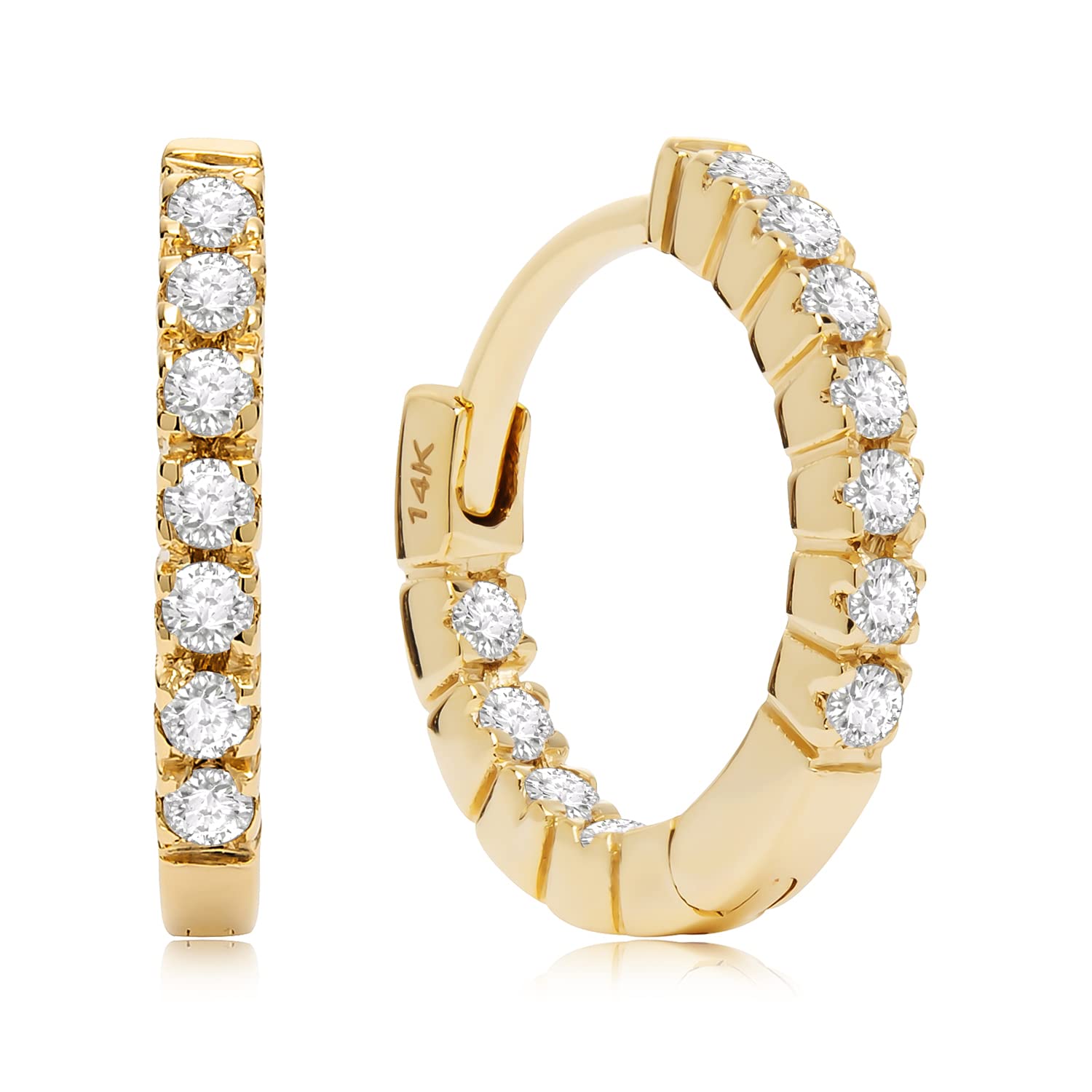 14K Solid Gold Huggie Hoop Earrings with Cubic Zirconia - Round Cut Design | Pave or 3-Stone Setting Options | Gift Box Included | Perfect for Everyday Wear, Date Nights & Special Occasions