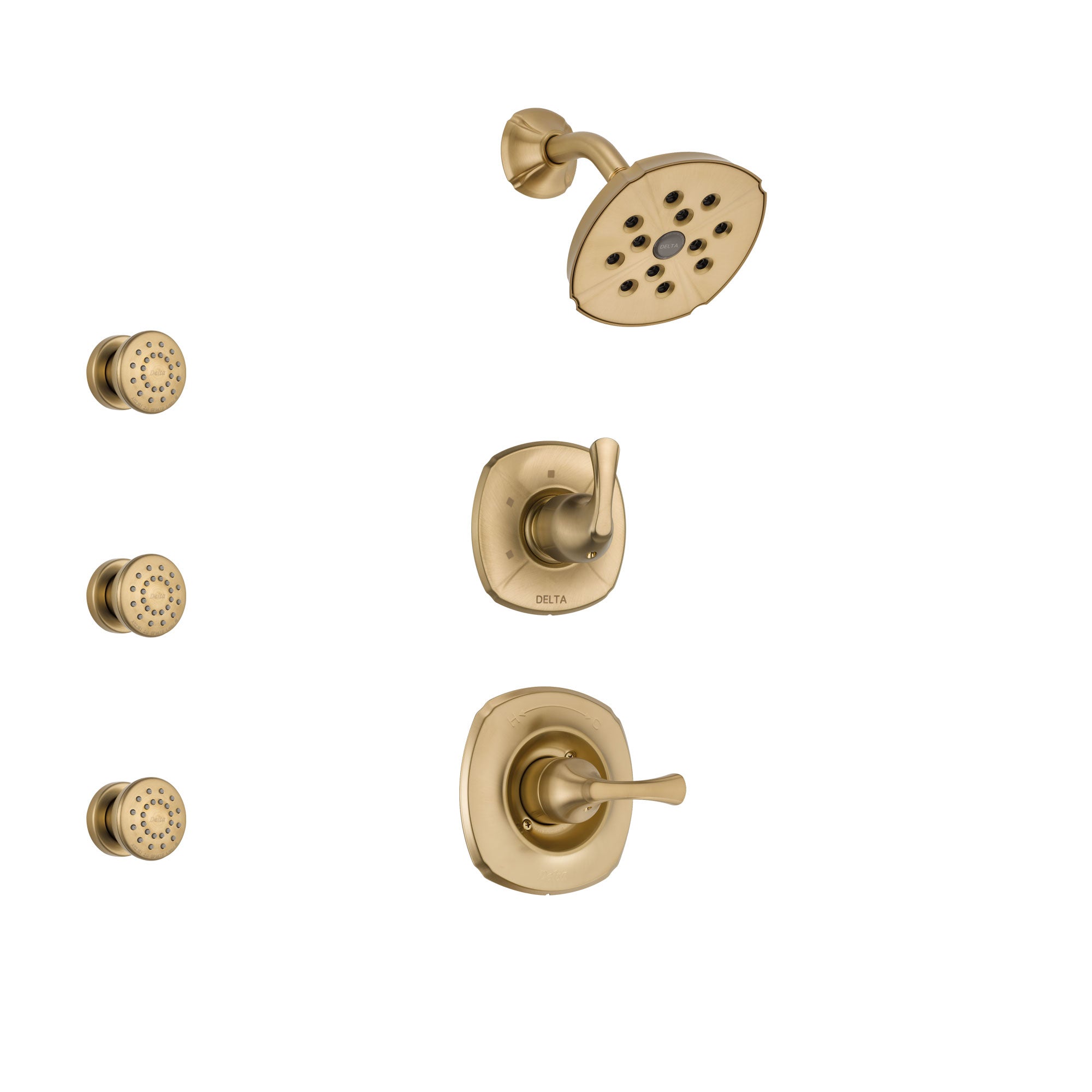 Delta Addison Champagne Bronze Shower System with 3-Setting Diverter, Showerhead & 3 Body Sprays - SS14292CZ1 | Luxury Bathroom Upgrade for Spa-Like Experience