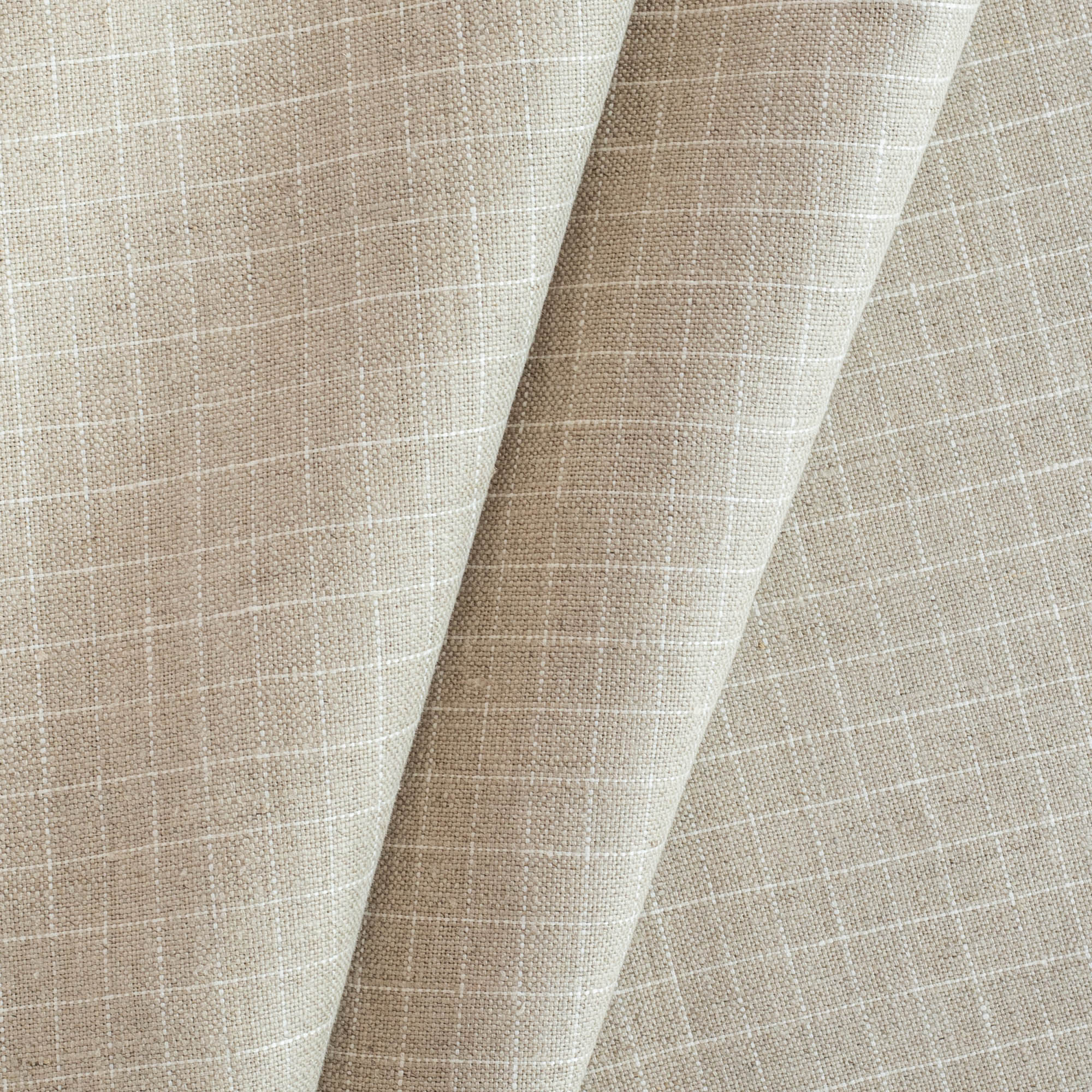 Premium Windowpane Linen Fabric in Dune Color - Lightweight & Breathable for Summer Dresses, Curtains & Home Decor