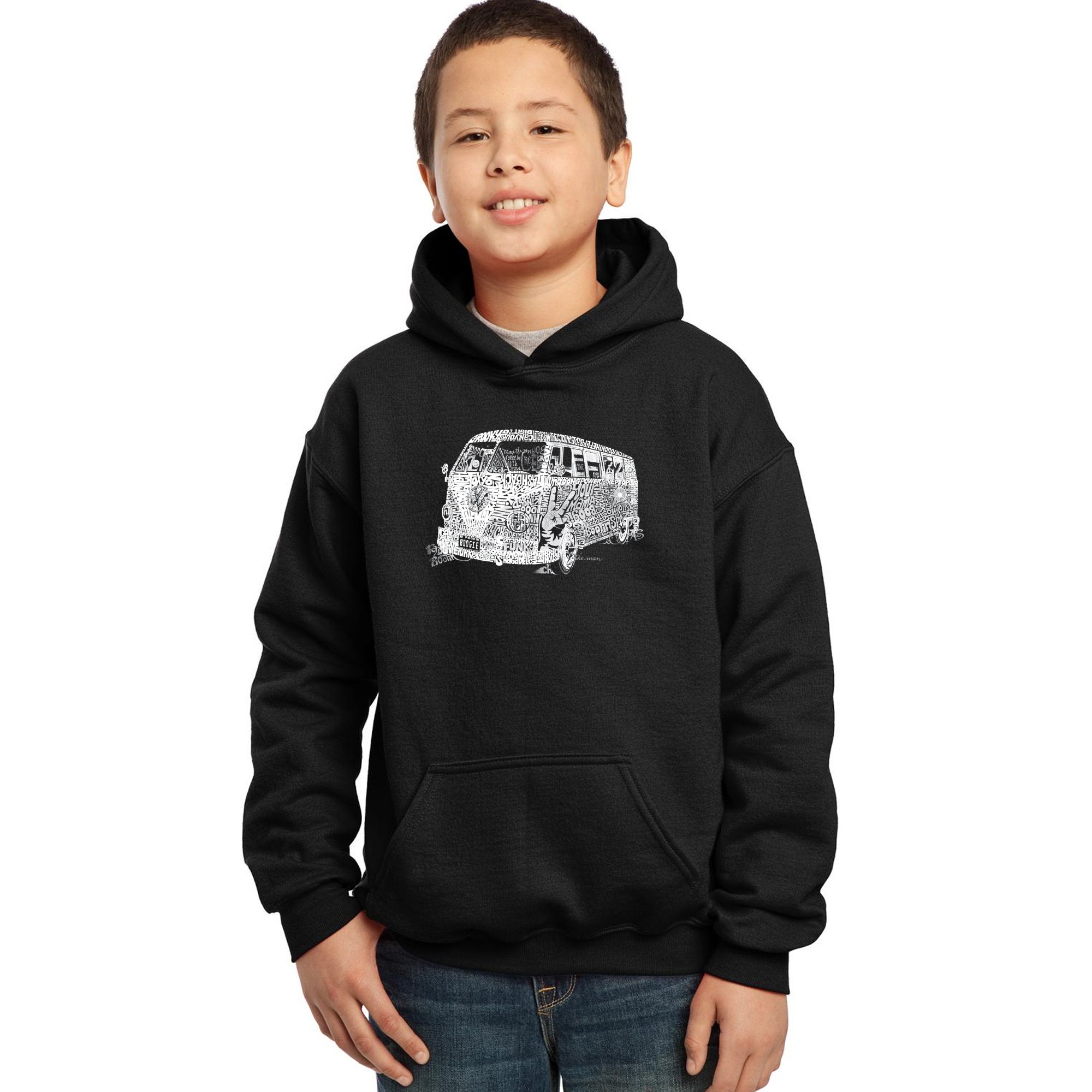 LA POP ART Boys' Word Art Hooded Sweatshirt - Vintage 70s Style Pullover for Teens | Retro Graphic Hoodie for Casual Wear & Street Fashion