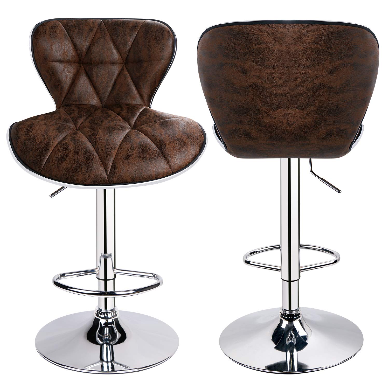 Leopard Print Adjustable Swivel Bar Stools with Padded Back - Set of 2, Brown Faux Leather - Perfect for Kitchen Islands, Home Bars & Breakfast Nooks
