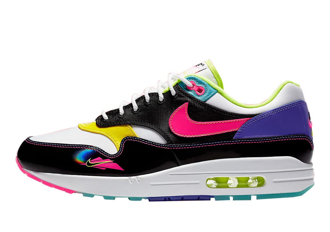 Nike Men's Air Max 1 Running Shoes - Hyper Pink, Black/Hyper Pink/Opti Yellow - Size 10 | Lightweight Cushioned Sneakers for Jogging, Gym & Casual Wear