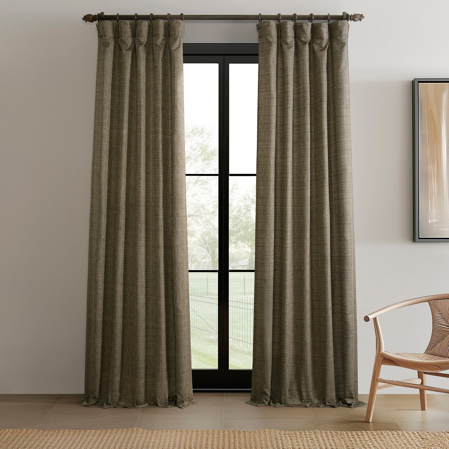 Dark Grey Raw Linen Weave Light Filtering Curtains - Set of 2 Panels for Living Room, Bedroom & Office - Soft Natural Fabric Window Treatment for Privacy & Sun Protection