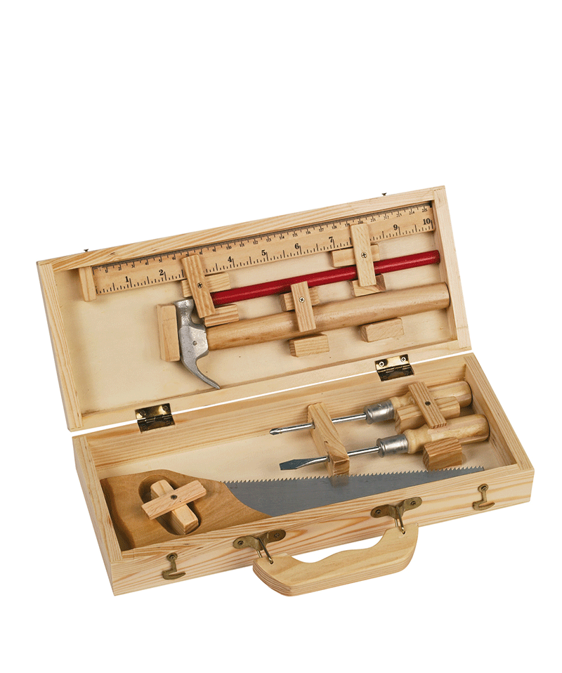 Moulin Roty Wooden Tool Box Set - Durable & Portable for Kids DIY Projects, Gardening, and Home Repairs
