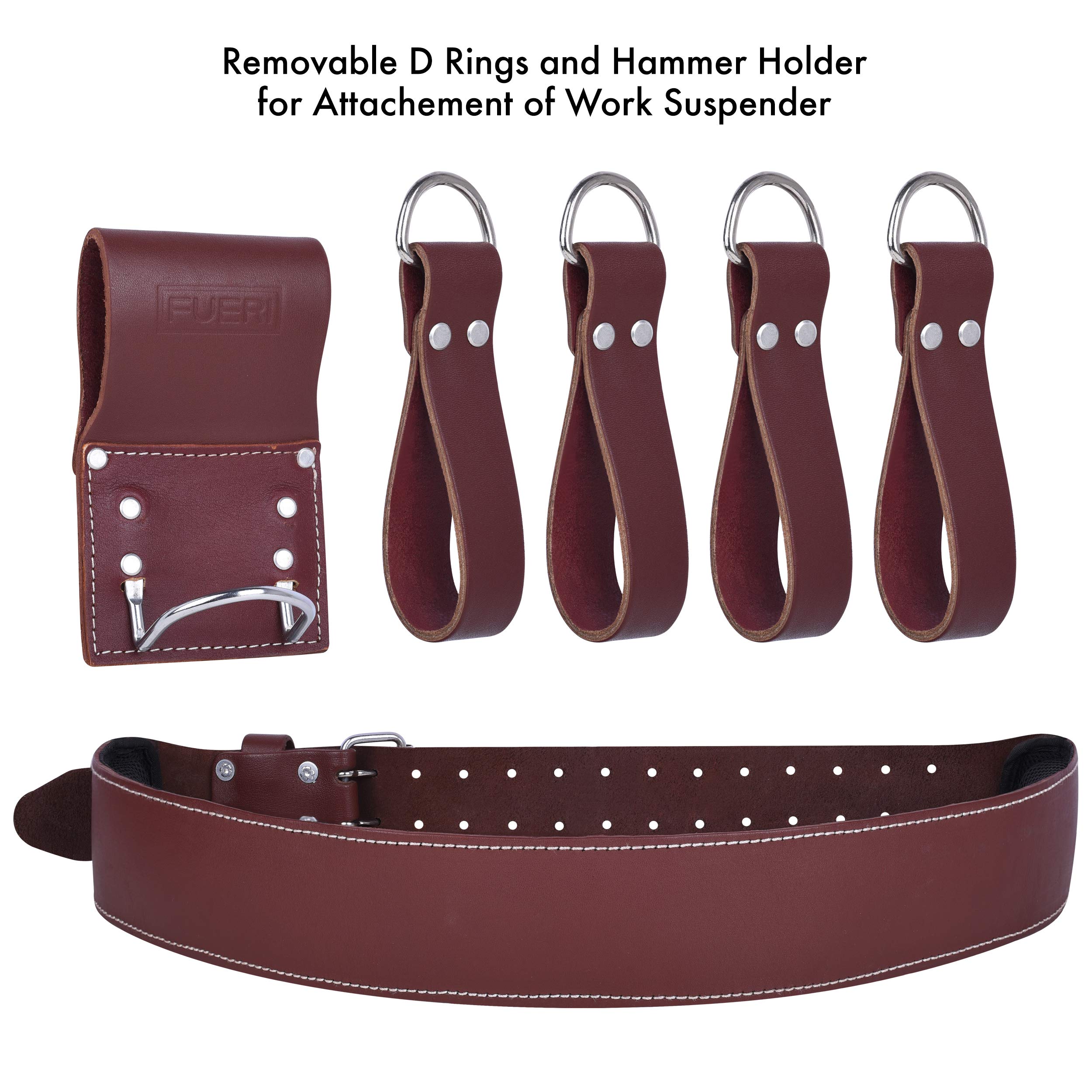 FUERI Heavy Duty Leather Tool Belt Bag for Men & Women - 17 Pocket Carpenter Electrician Construction Pouch Organizer | Durable Work Belt Holder for DIY, Home Renovation & Professional Job Sites