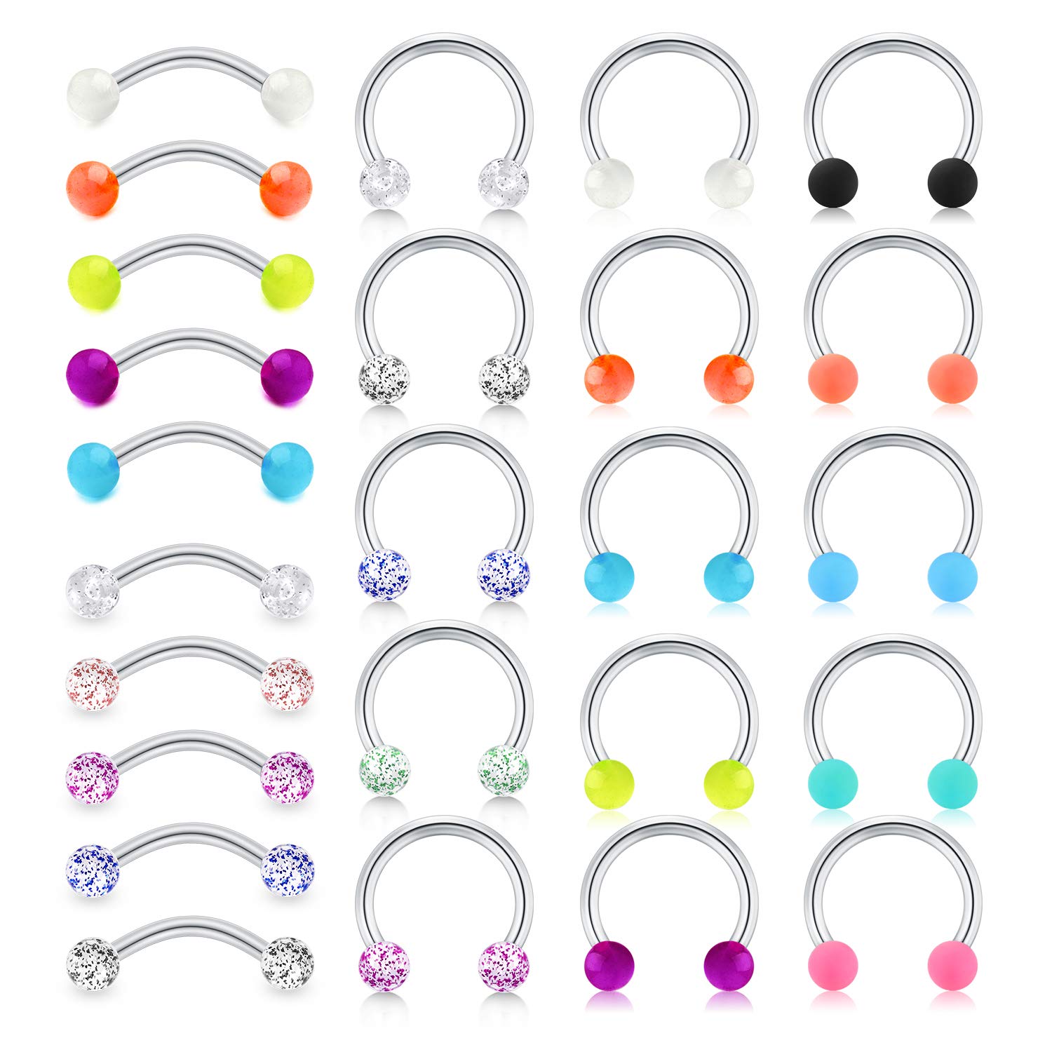 LAURITAMI 16G Stainless Steel Rook Piercing Jewelry - Curved Barbell, Horseshoe Hoop Earrings for Cartilage, Helix, Conch, Daith & Tragus - Hypoallergenic Body Jewelry for Women & Men | Perfect for Everyday Wear, Parties & Special Occasions