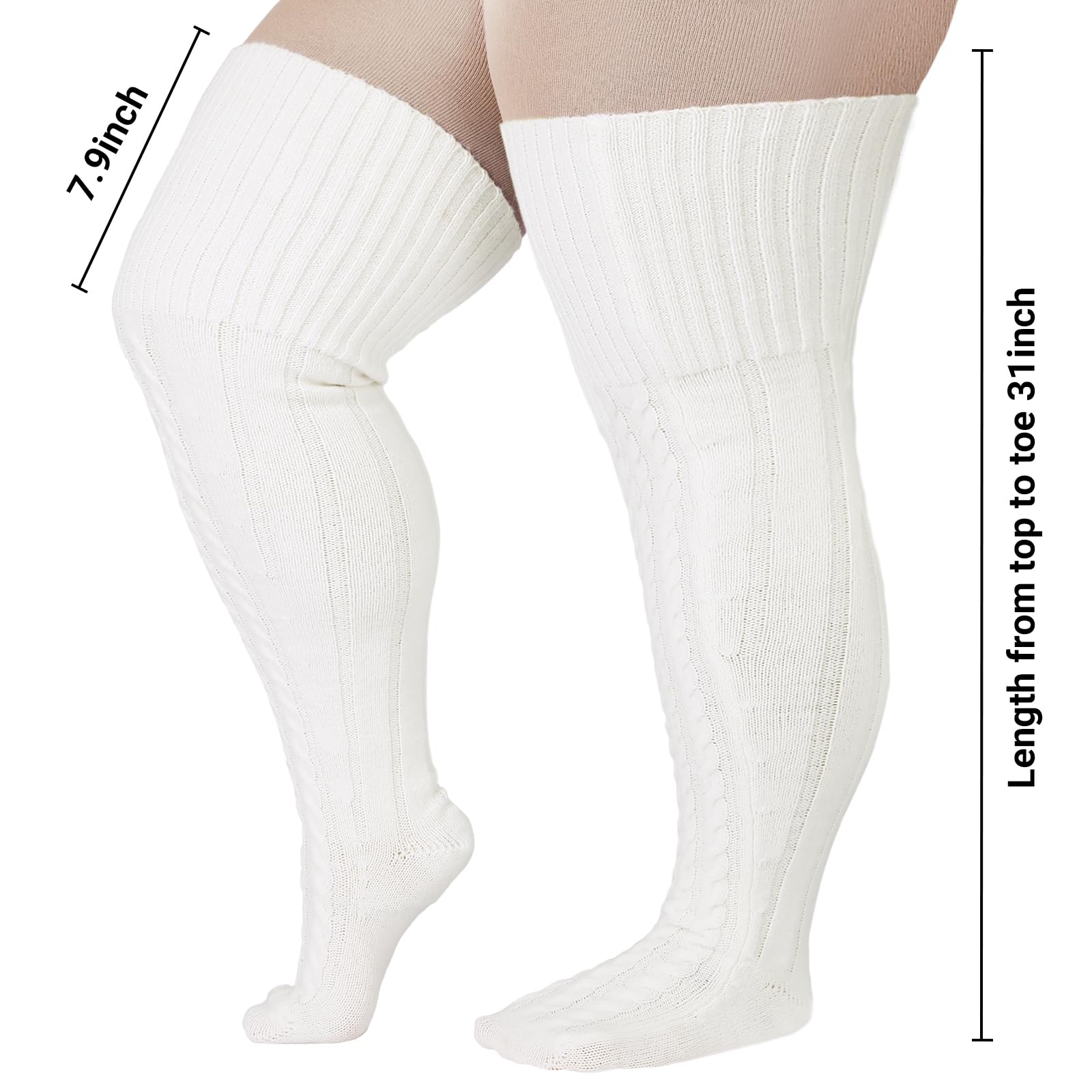 Warm Wool Plus Size Thigh High Socks for Women - Extra Long Cable Knit Over Knee Stockings & Leg Warmers for Thick Thighs | Winter Fashion, Cold Weather Outfits, Cozy Home Wear