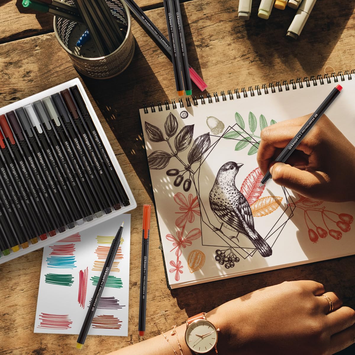 KINGART PRO Fineliner Pens - 36 Vibrant Colors, 0.4mm Ultra-Fine Tip, Triangular Ergonomic Grip for Comfortable Writing - Perfect for Sketching, Bullet Journaling, Calligraphy & Art Projects
