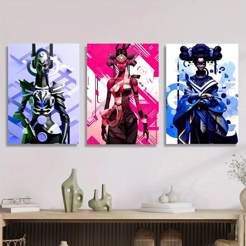 3-Piece Abstract Female Characters Metal Wall Art - Traditional Style Ready to Hang Prints - Perfect for Living Room, Bedroom & Office Decor