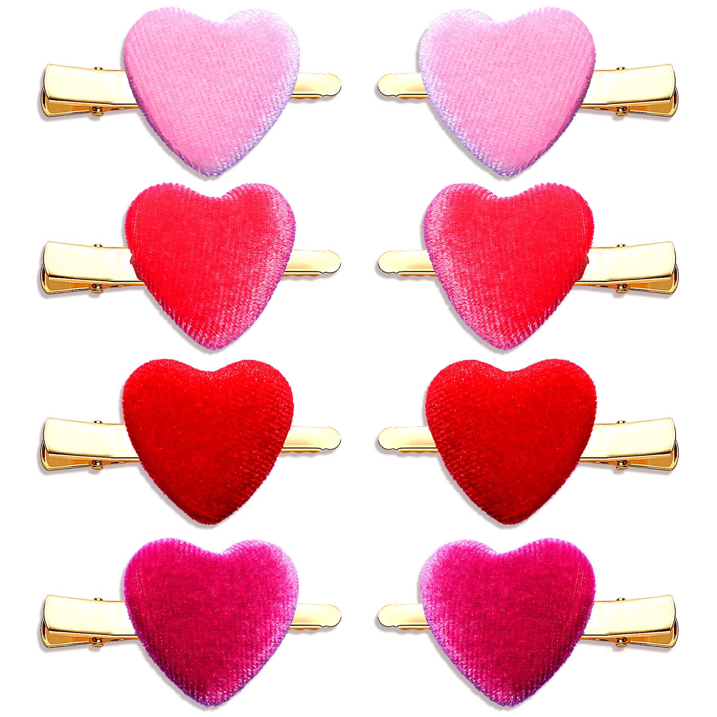 8PCS Velvet Heart Hair Clips for Women & Girls - Valentine's Day Hair Accessories Gift Set (Red) - Perfect for Parties, Weddings & Everyday Styling