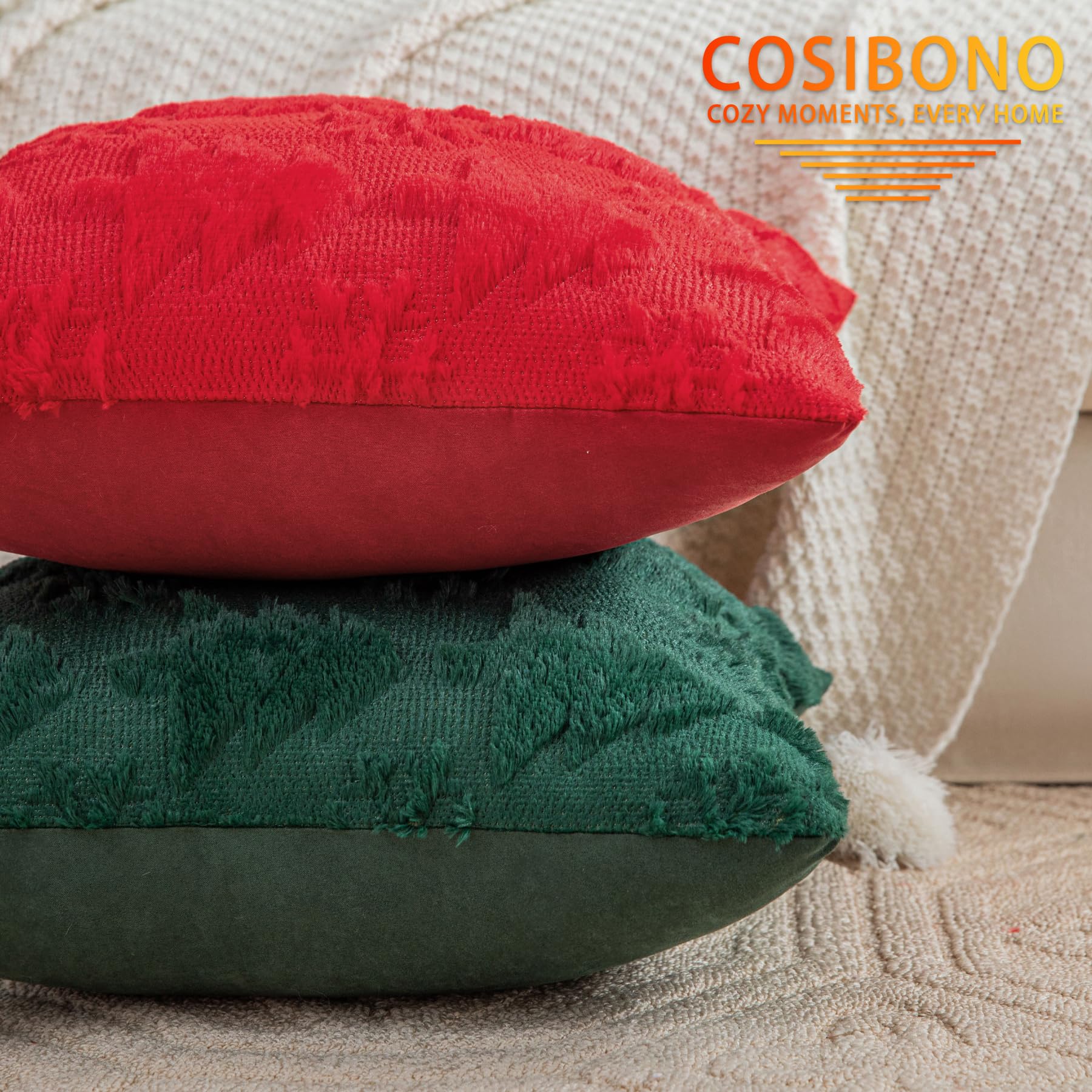 Snowflake Shaped Faux Fur Christmas Tree Pillow Covers 20x20 Inches - Set of 2 Soft Plush Throw Pillowcases for Couch, Sofa & Bed - Cozy Winter Holiday Decor for Farmhouse, Living Room & Christmas Party Decorations