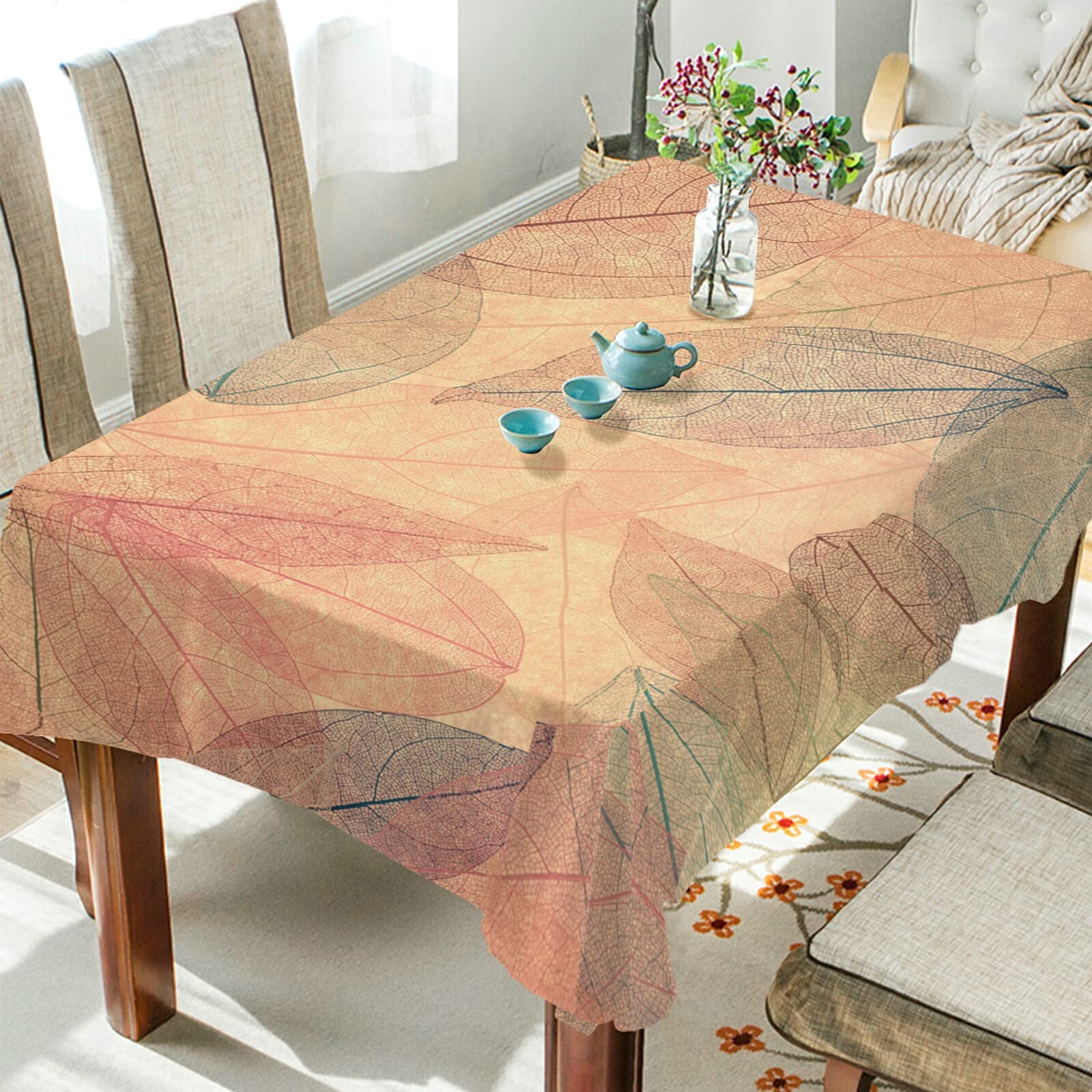 Abstract Autumn Leaves Pattern Polyester Tablecloth - 60 Inch Rectangle & Square Table Cover for Party, Dinner Decor - Perfect for Thanksgiving, Fall Gatherings & Seasonal Home Decoration
