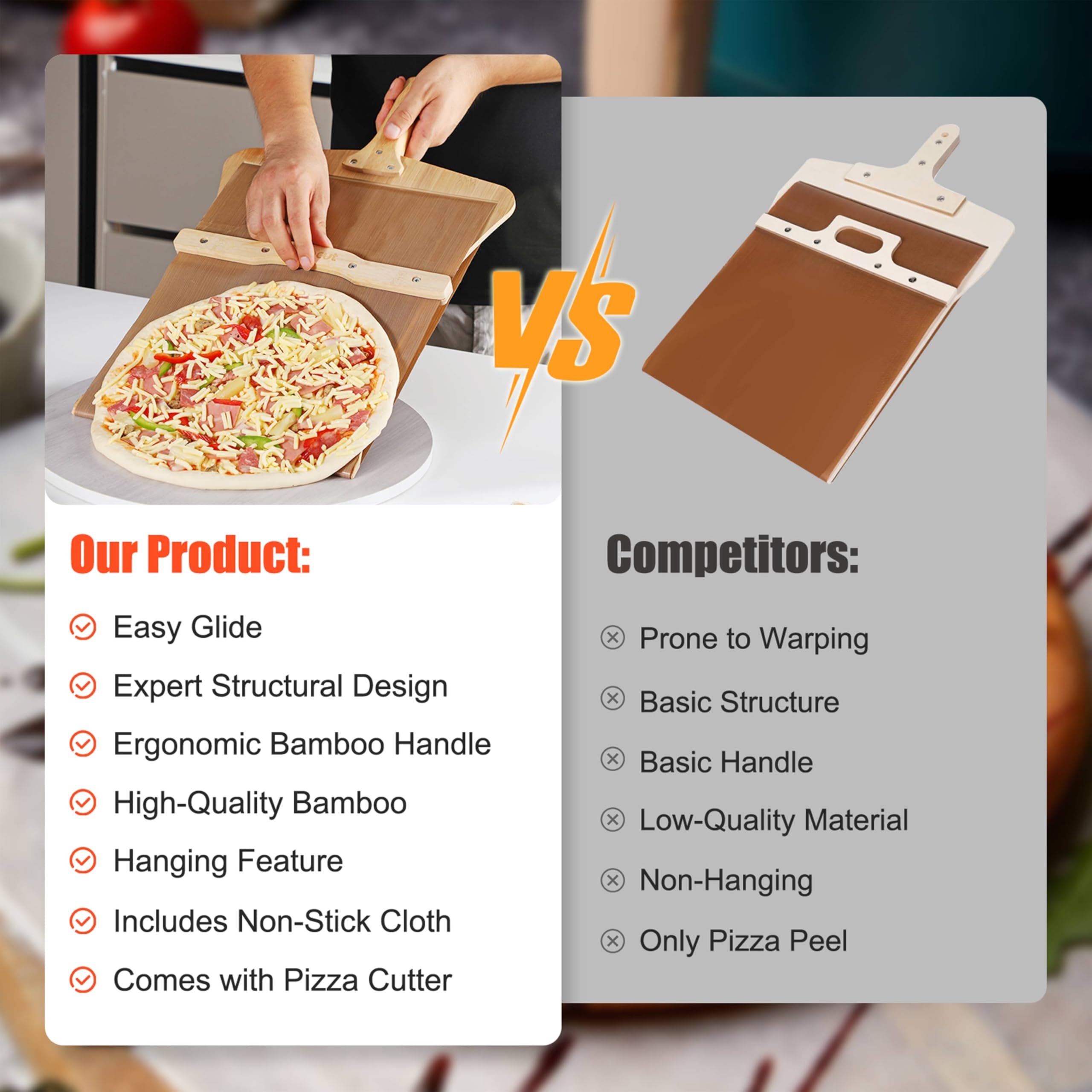 Non-Stick Sliding Pizza Peel with Detachable Bamboo Handle - 22