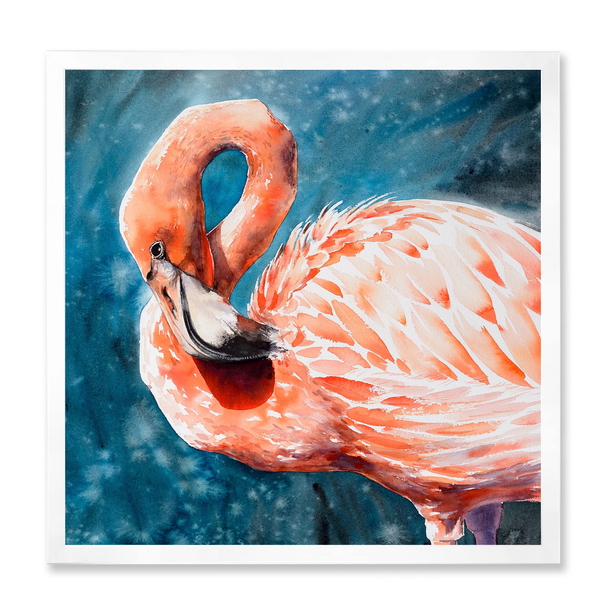 DesignQ Pink Flamingos In Blue Water II Framed Wall Art - Farmhouse Decor for Living Room, Bedroom & Office