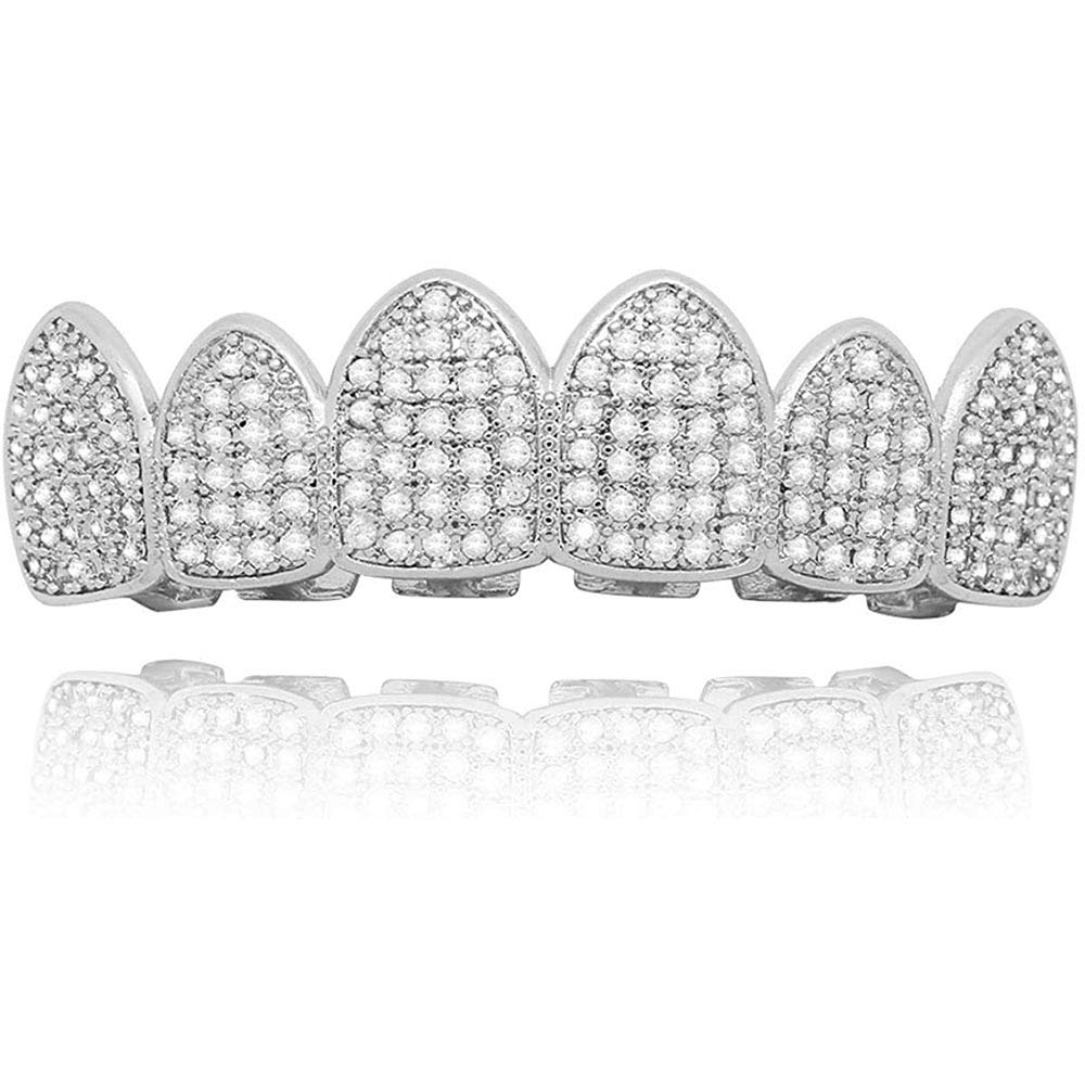 18K Gold & Silver Diamond CZ Teeth Grillz for Men & Women - Custom Fit with Extra Molding Bars | Hip Hop Jewelry, Rap Style Accessories for Parties & Performances