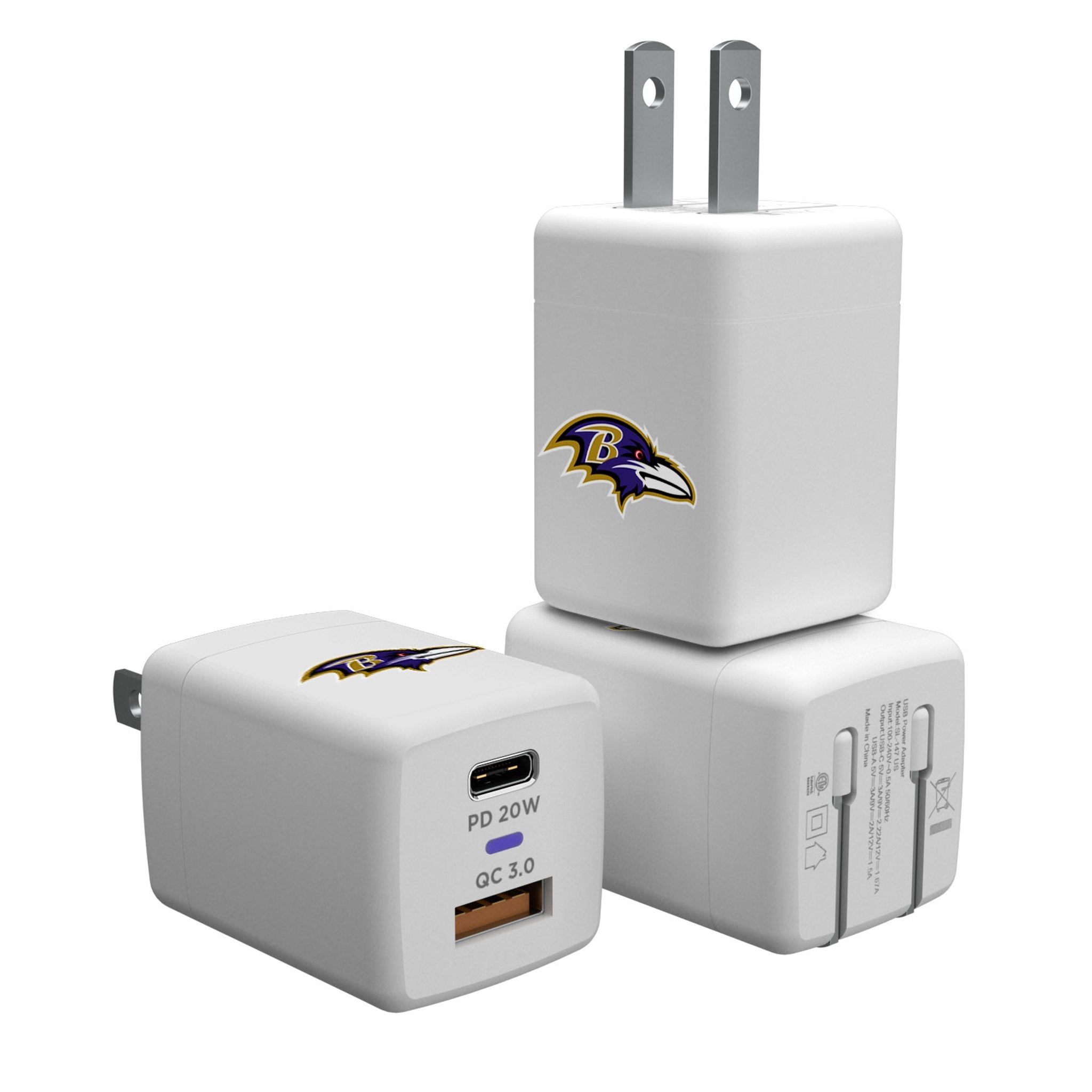 Baltimore Ravens NFL Team Logo USB & AC Wall Charger - Fast Charging for Phones, Tablets & More - Perfect for Home, Office & Travel