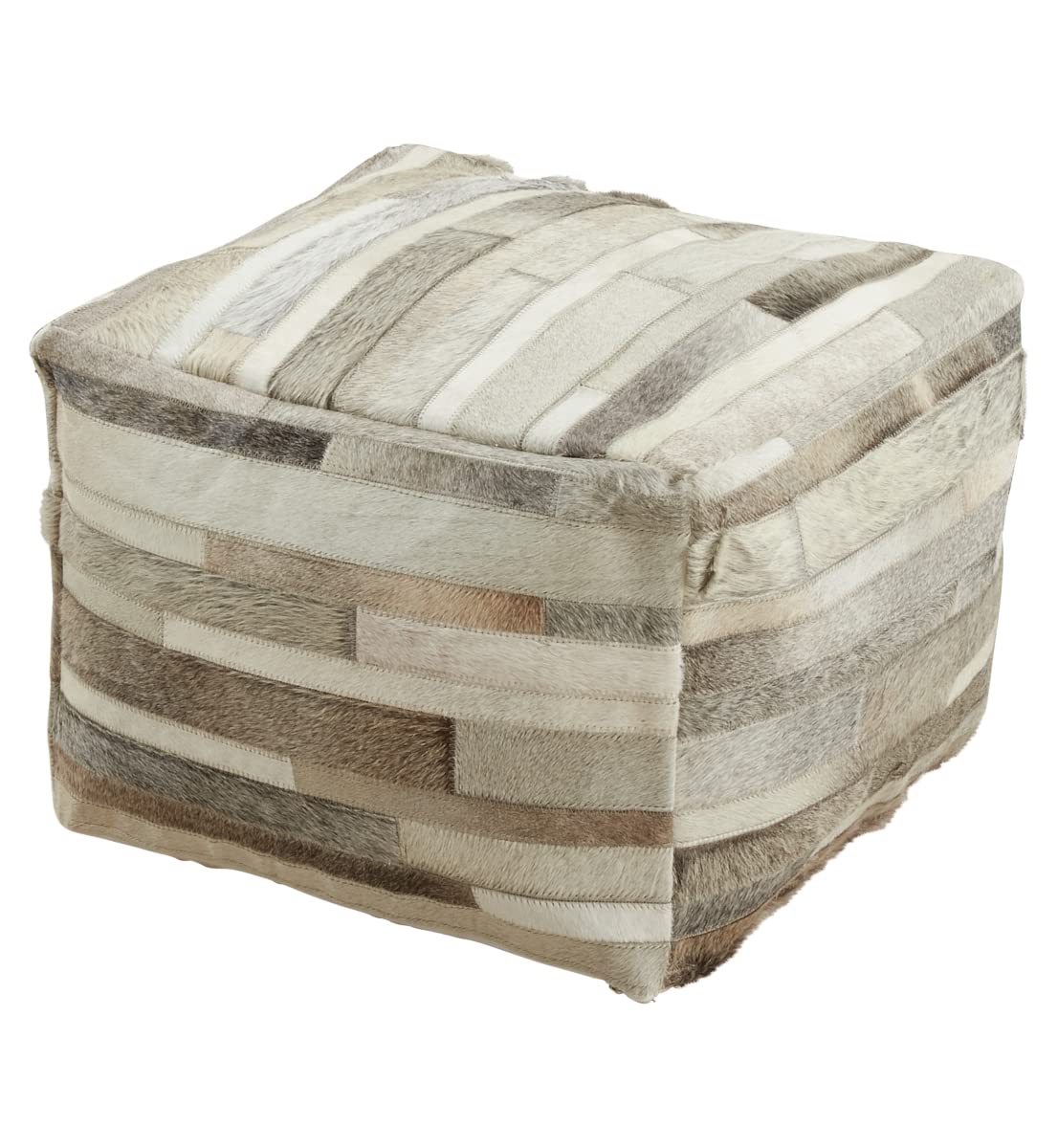 Premium Leather Hair-On Floor Pouf Ottoman - SARO LIFESTYLE Handmade Decorative Footstool for Living Room, Bedroom & Nursery - Soft Faux Fur Accent Stool for Cozy Home Decor