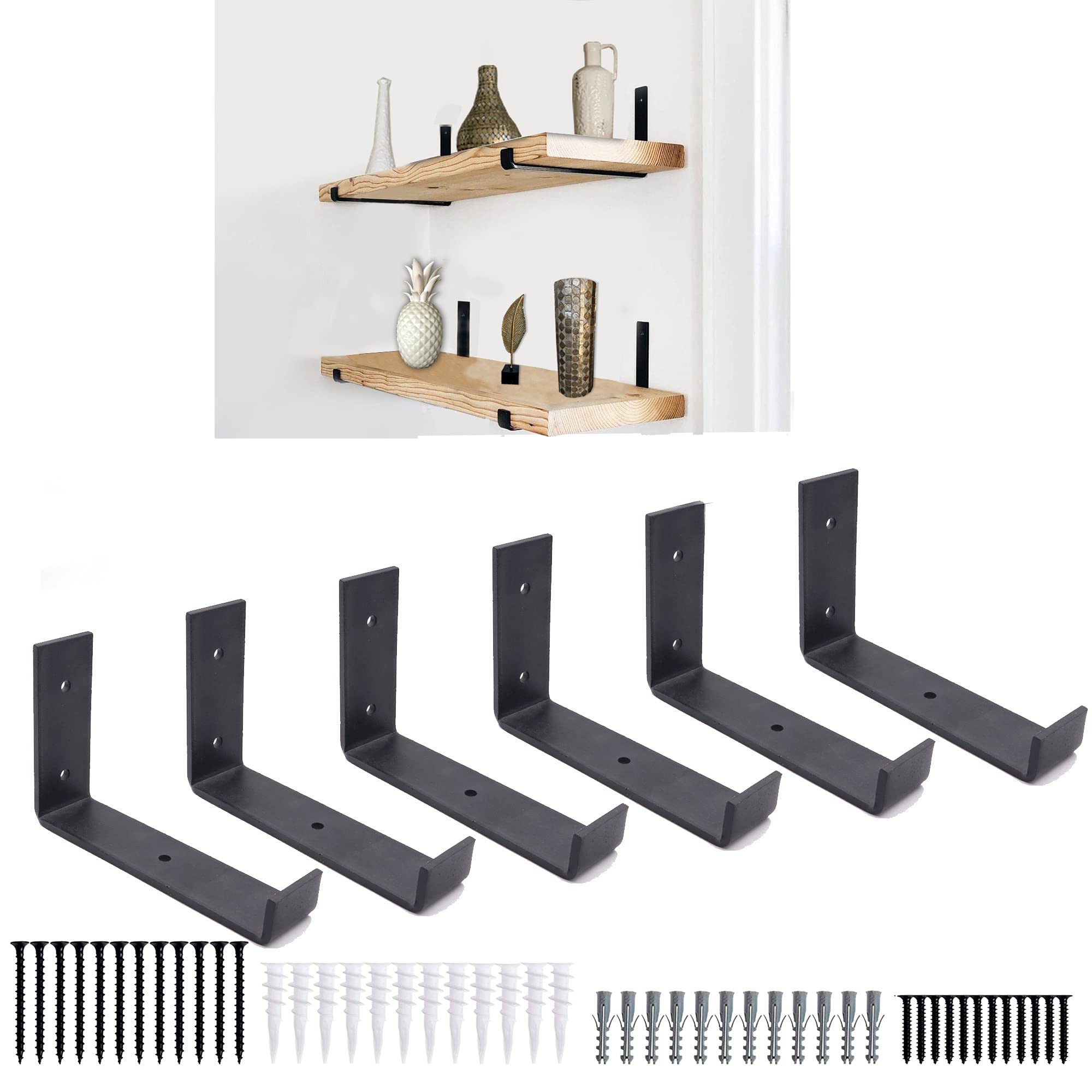 Heavy Duty Black Metal Shelf Brackets 6 Pack - 6