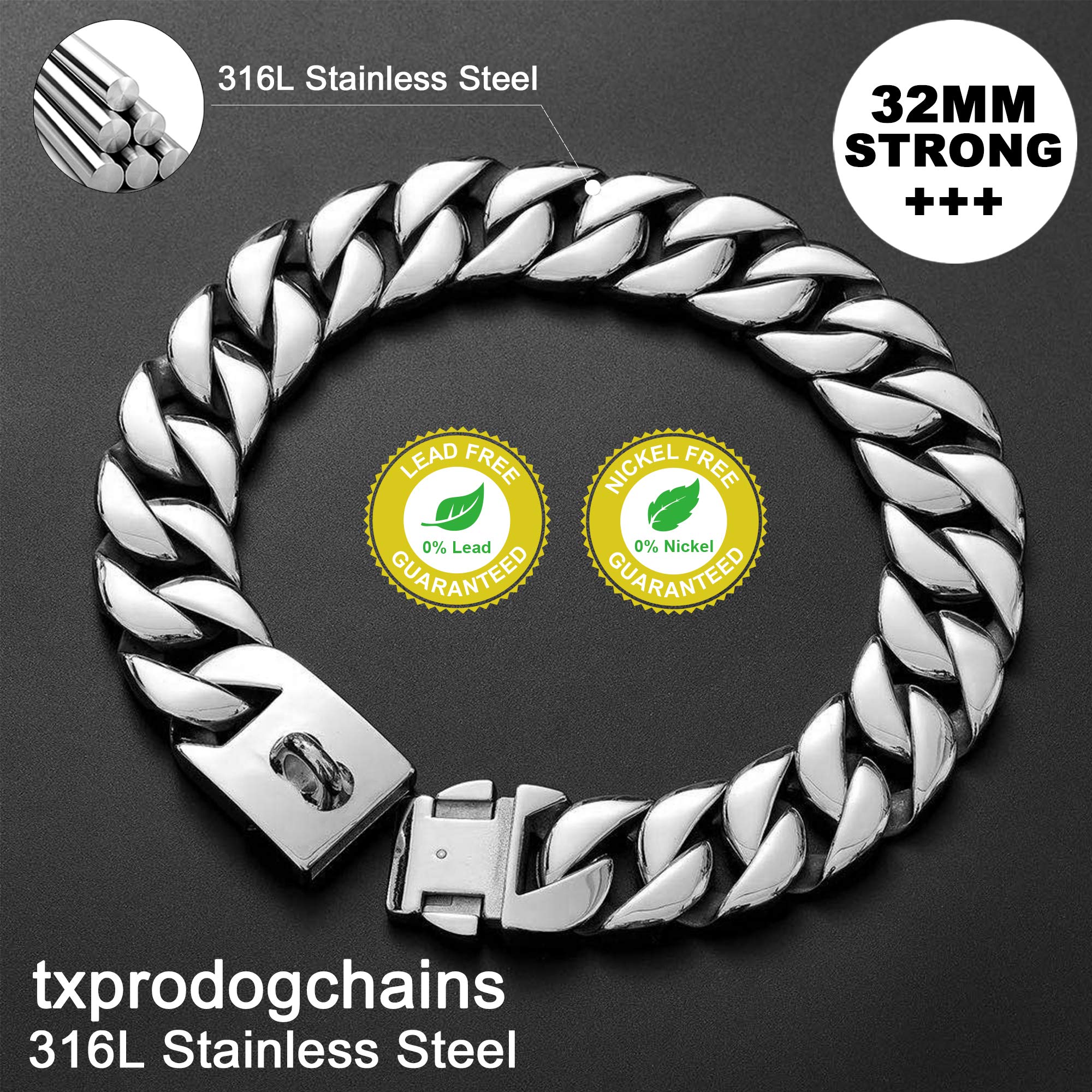 **32MM Thick Heavy-Duty Stainless Steel Cuban Link Dog Collar with Buckle – Strong Metal Chain Collar for Large Dogs – Perfect for Training, Walking & Outdoor Adventures**