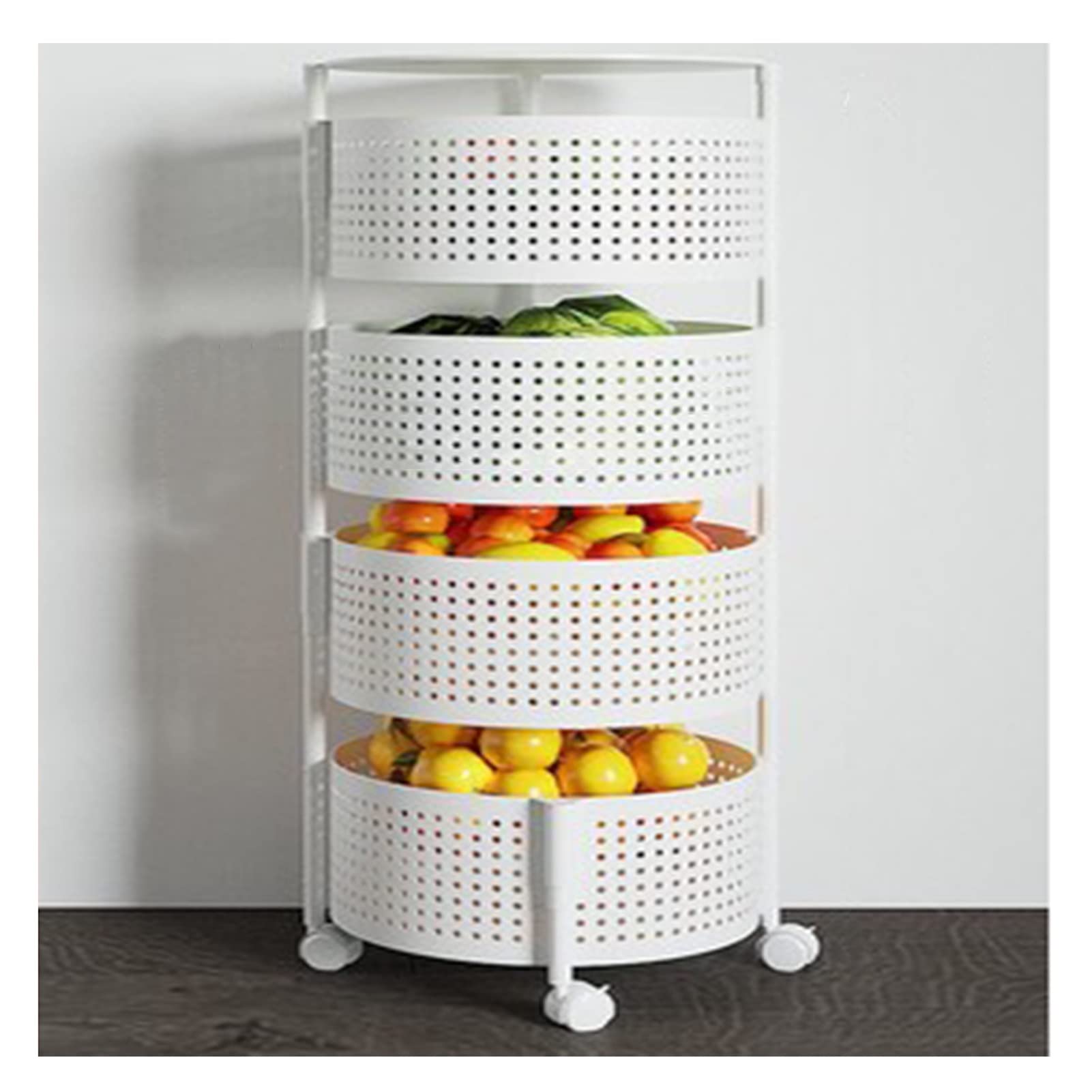 3-5 Tier Round Rotating Kitchen Storage Rack for Vegetables, Fruits & Spices - Space Saving Organizer for Pantry, Living Room & Bathroom - White 4-Layer Versatile Home Storage Solution (Perfect for Small Spaces & Clutter-Free Organization)