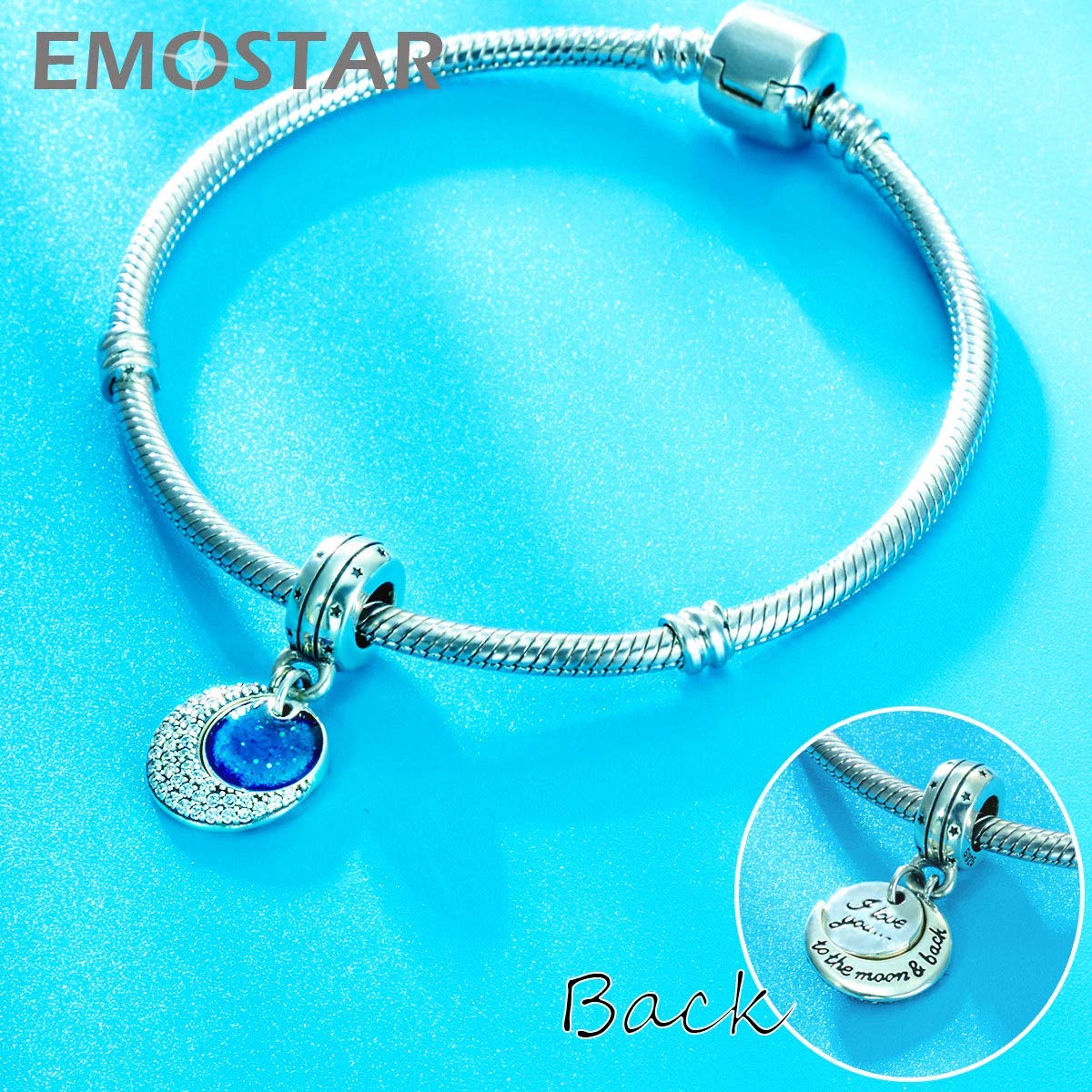 EMOSTAR Sterling Silver I Love You Charms Set - Moon & Starry Sky Pendant with Dog Mom Pawprint Charm for Women's Bracelet | 925 Silver Jewelry Gift for Pet Lovers, Valentine's Day & Christmas | Perfect for Everyday Wear, Special Occasions & Gift-Giving