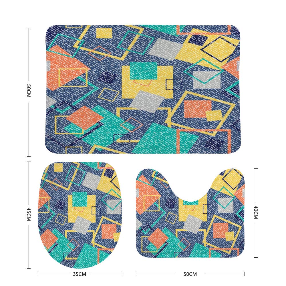 3-Piece Non-Slip Bathroom Rug Set - Soft Coral Fleece Contour Toilet Mat, Shower Mat & Lid Cover with Denim Design for Bathroom Safety & Comfort | Perfect for Modern Bathrooms, Guest Baths & Apartment Decor
