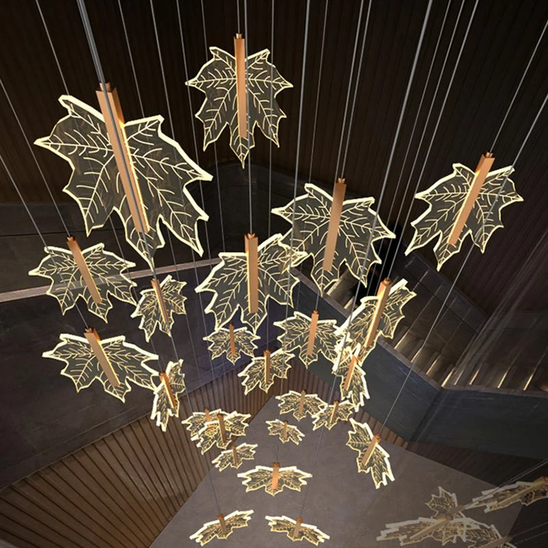 Nordic Gold Long Stairwell Chandelier - Modern Ceiling Light Fixture for Hallway, Foyer & Staircase Lighting | Elegant Home Decor for Luxury Interior Design