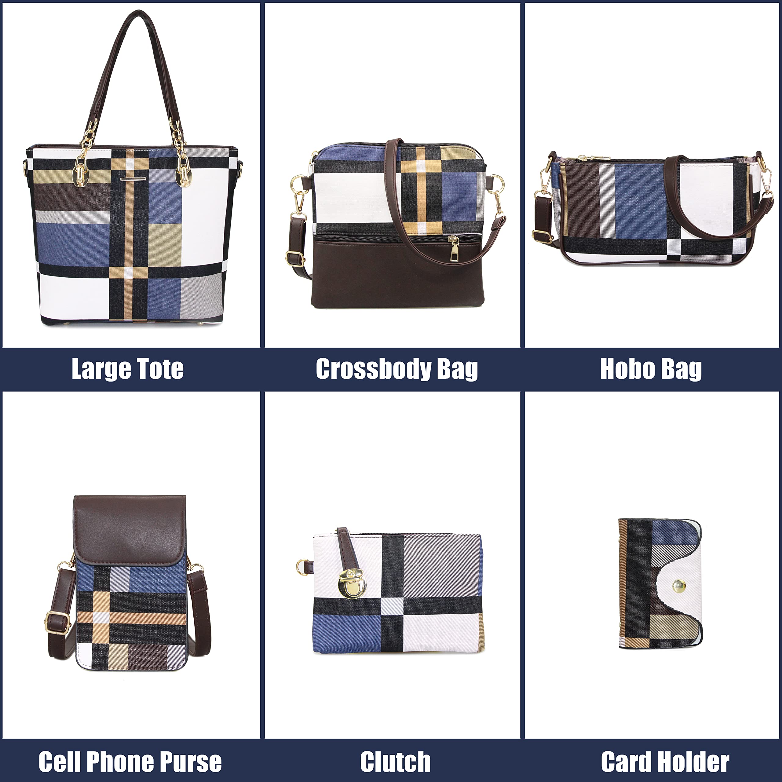 Stylish Women's Synthetic Leather Handbags Set - 6pcs Tote, Crossbody & Satchel Purses for Work, Travel & Everyday Use | Fashionable & Durable Accessories